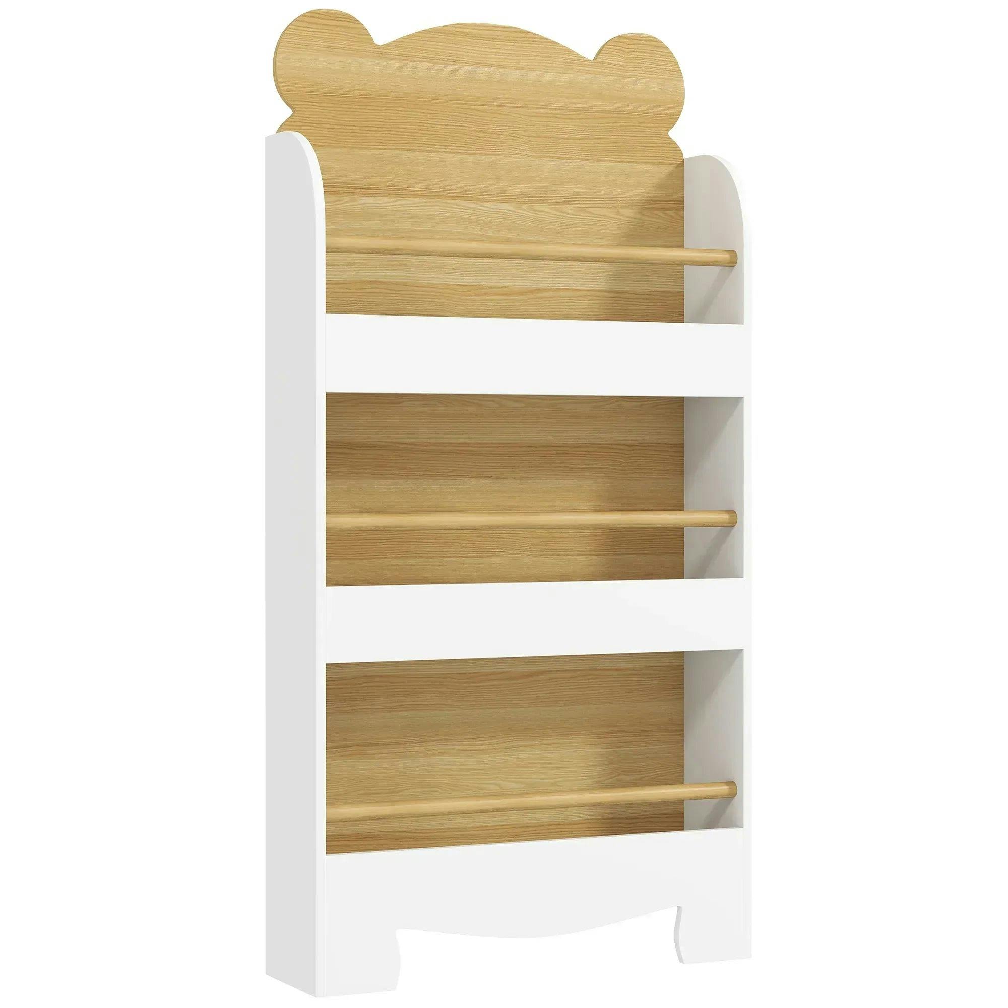 AIYAPLAY Kids Bookshelf 3 Tier Children Bookcase Bear Theme Toddler White | Space-Saving Bookcase, for Living Room, Kids Room, Playroom - Image 5