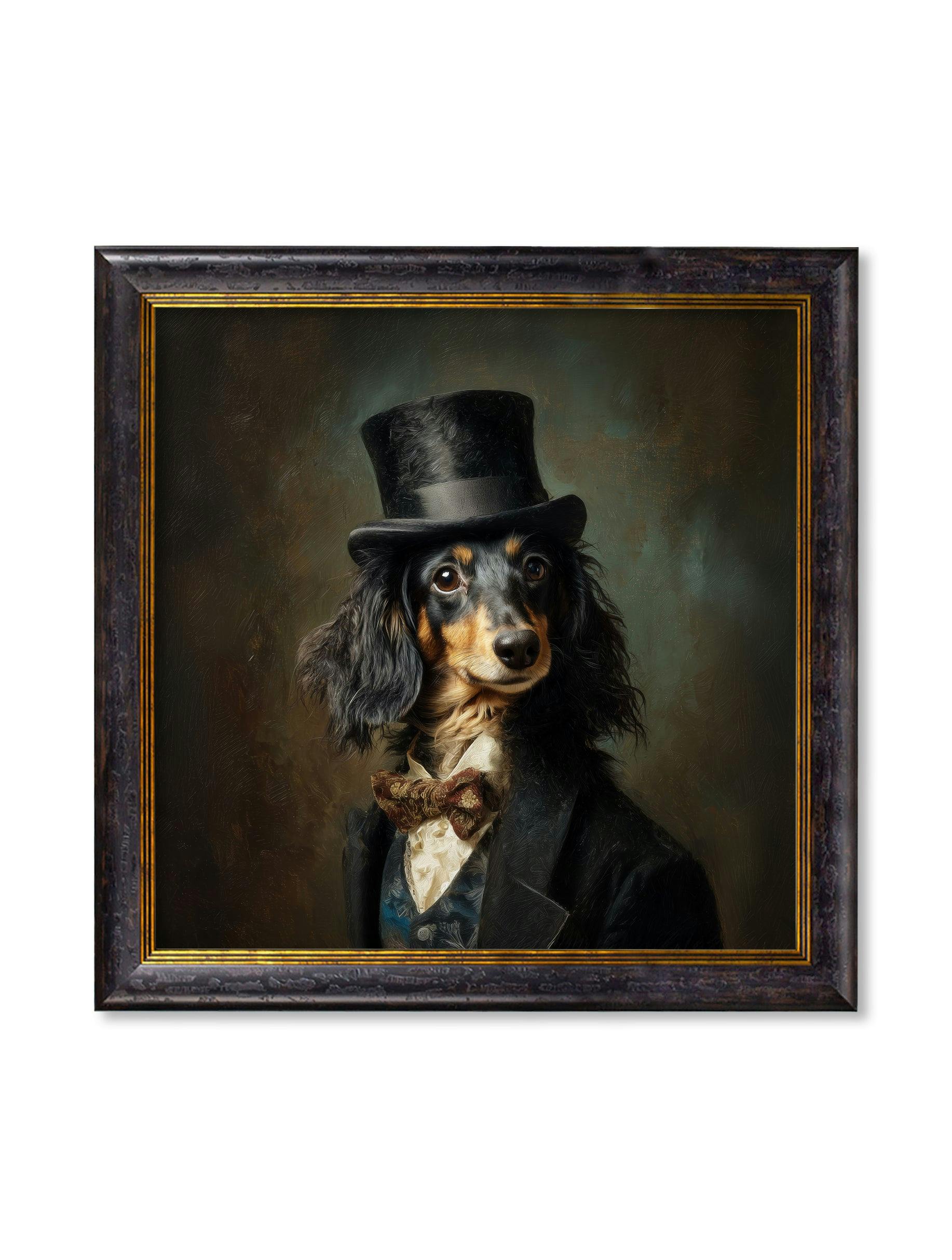 Rackhams Dark/Black/Brown Sir Sausageworth - Gentleman Dachshund Oxford Square Frame - 96 X 96Cm