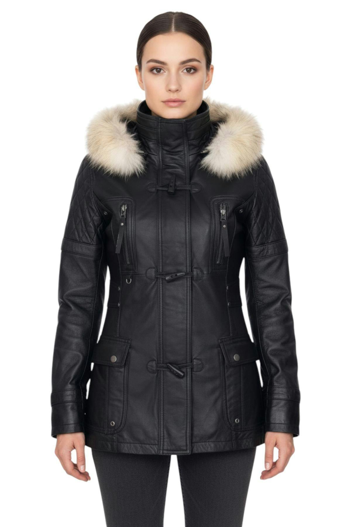 Infinity Leather Women's Black Quilted Leather Parka Jacket-Brussels - Uk 2XL/18 | Eu 44 | Us 14