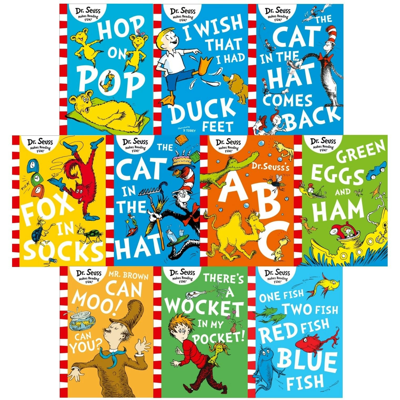 Harpercollins Green/Red/Blue Dr Seuss Childrens Book Collection 10 Books Set