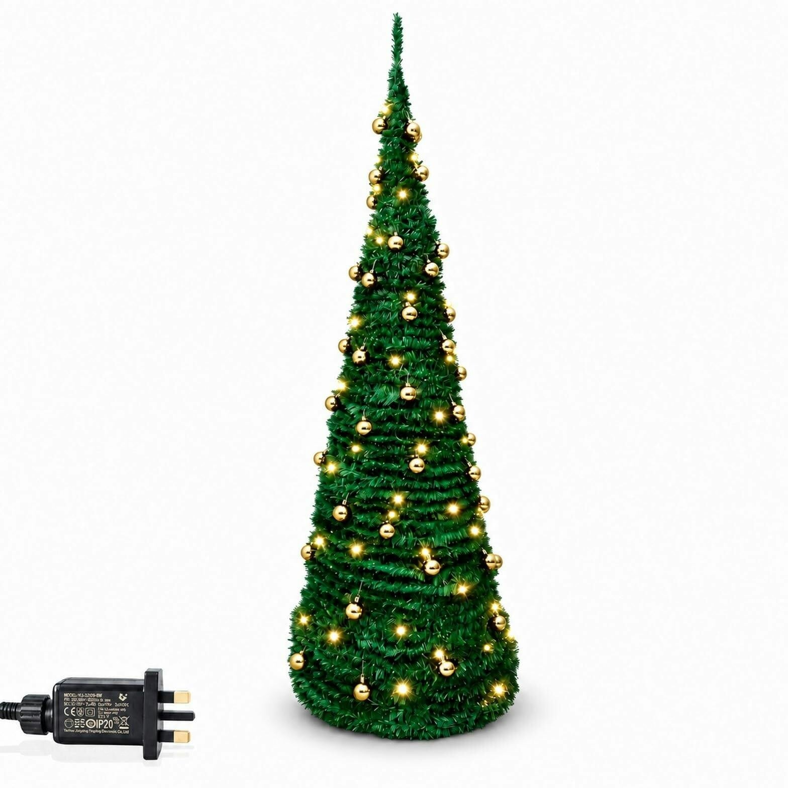 Shatchi White/Gold 4Ft, 5Ft And 6Ft Pre-Lit Pop-Up Christmas Tree With Warm Leds And Baubles - 4 Ft (122 Cm / 1.22 M) Height - Pvc - Image 2