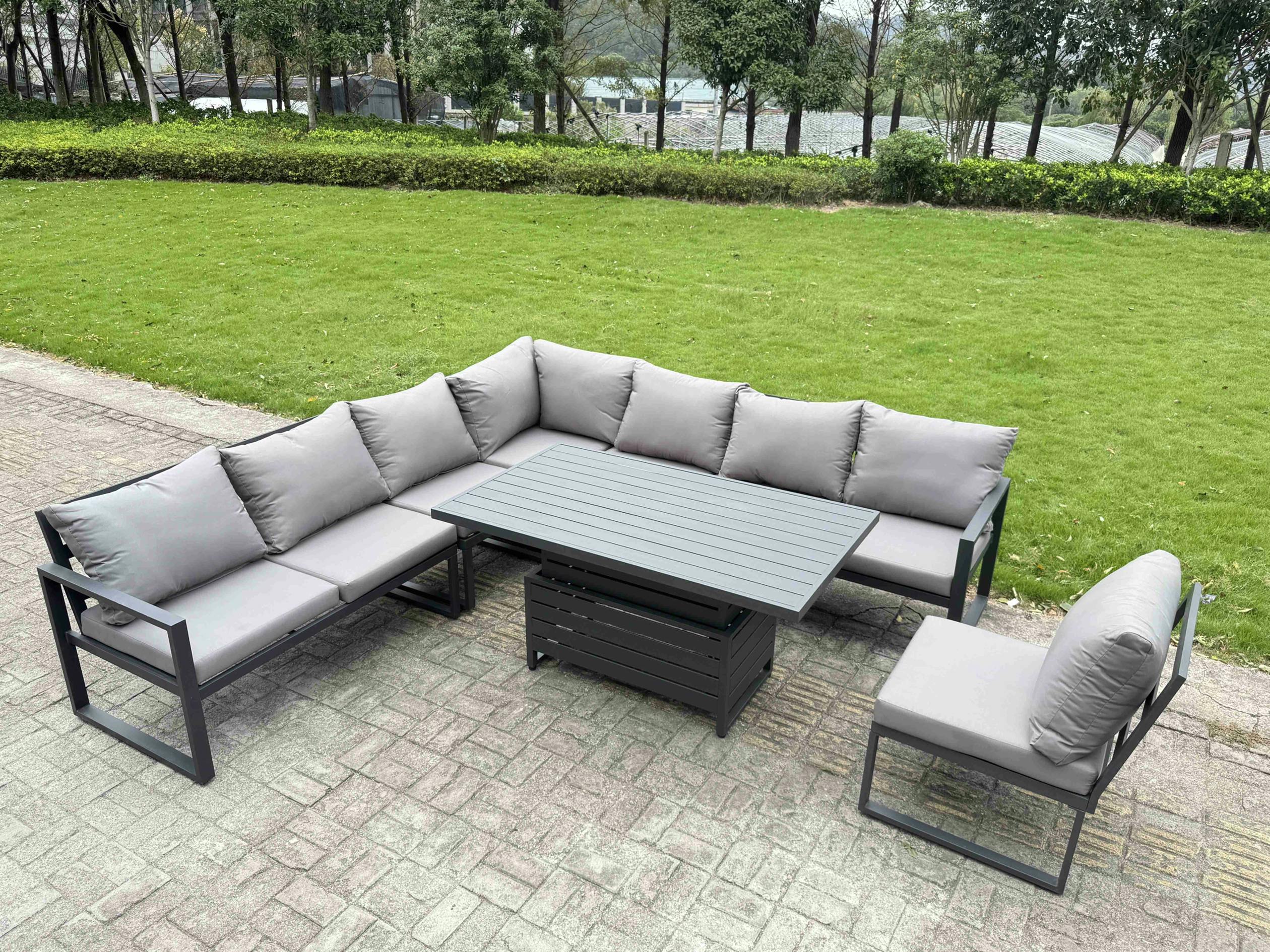 Photos - Garden Furniture Fimous Rackhams 7 Seater Aluminium  Set with Cushions, Patio Furniture Set with Adjustable Rising Dining Table - Da 