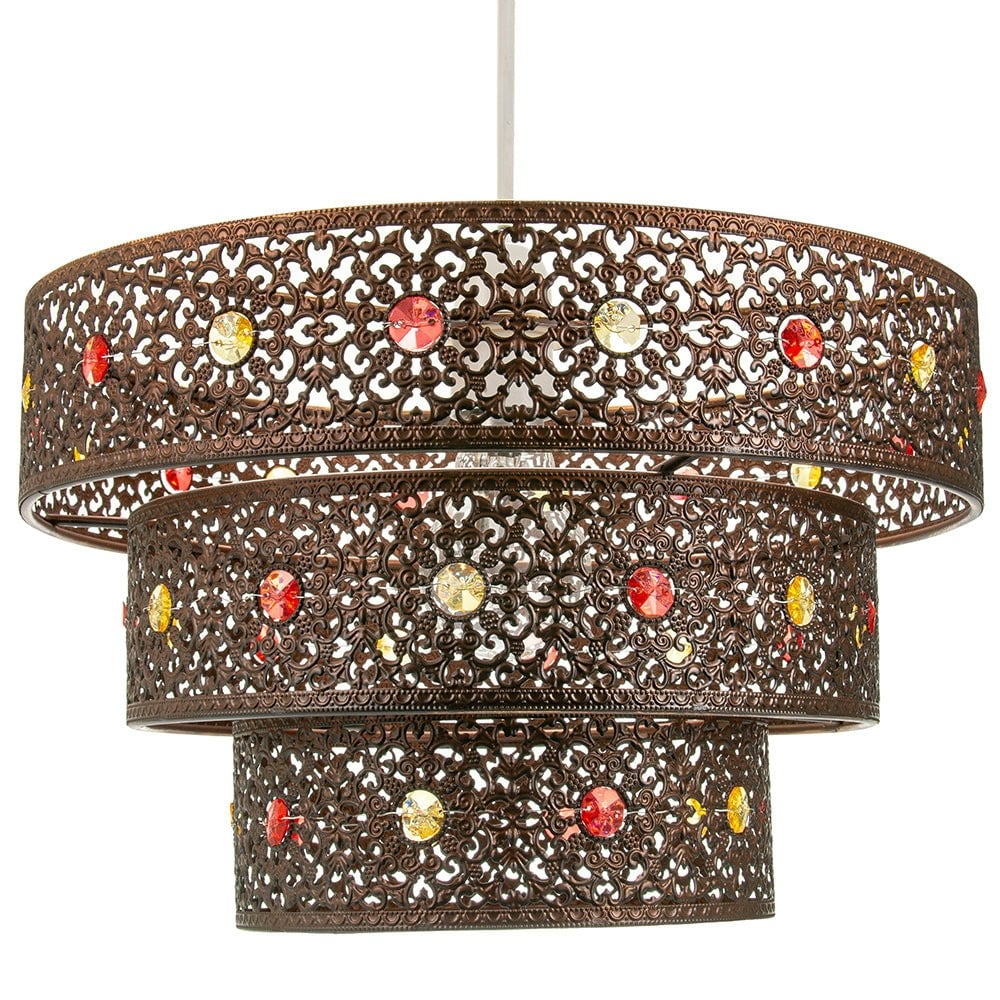 Happy Homewares Bronze Antique Acrylic Gem Moroccan Style Triple Tier Pendant Lighting Shade