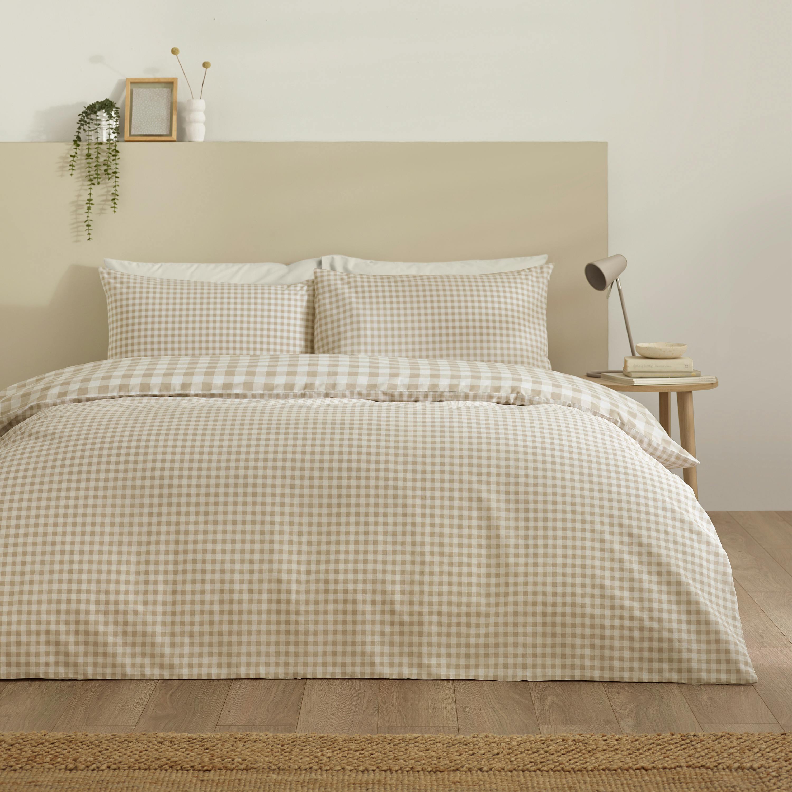 Catherine Lansfield Bamford Gingham Check Reversible Duvet Cover Set Natural - Single - Natural