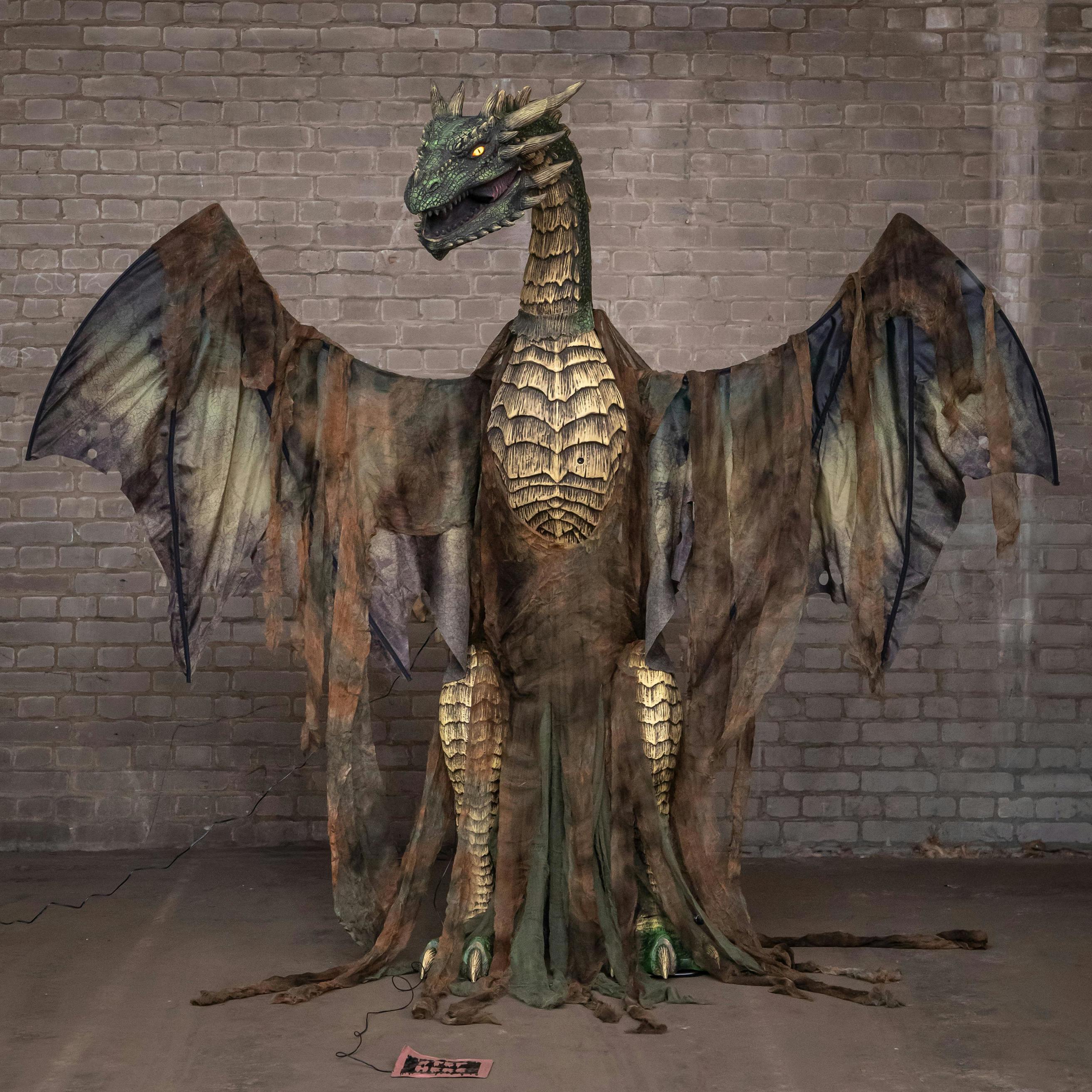 7ft Giant Sized Dark Forest Dragon Halloween Animatronic Decoration with LED Eyes - Image 3