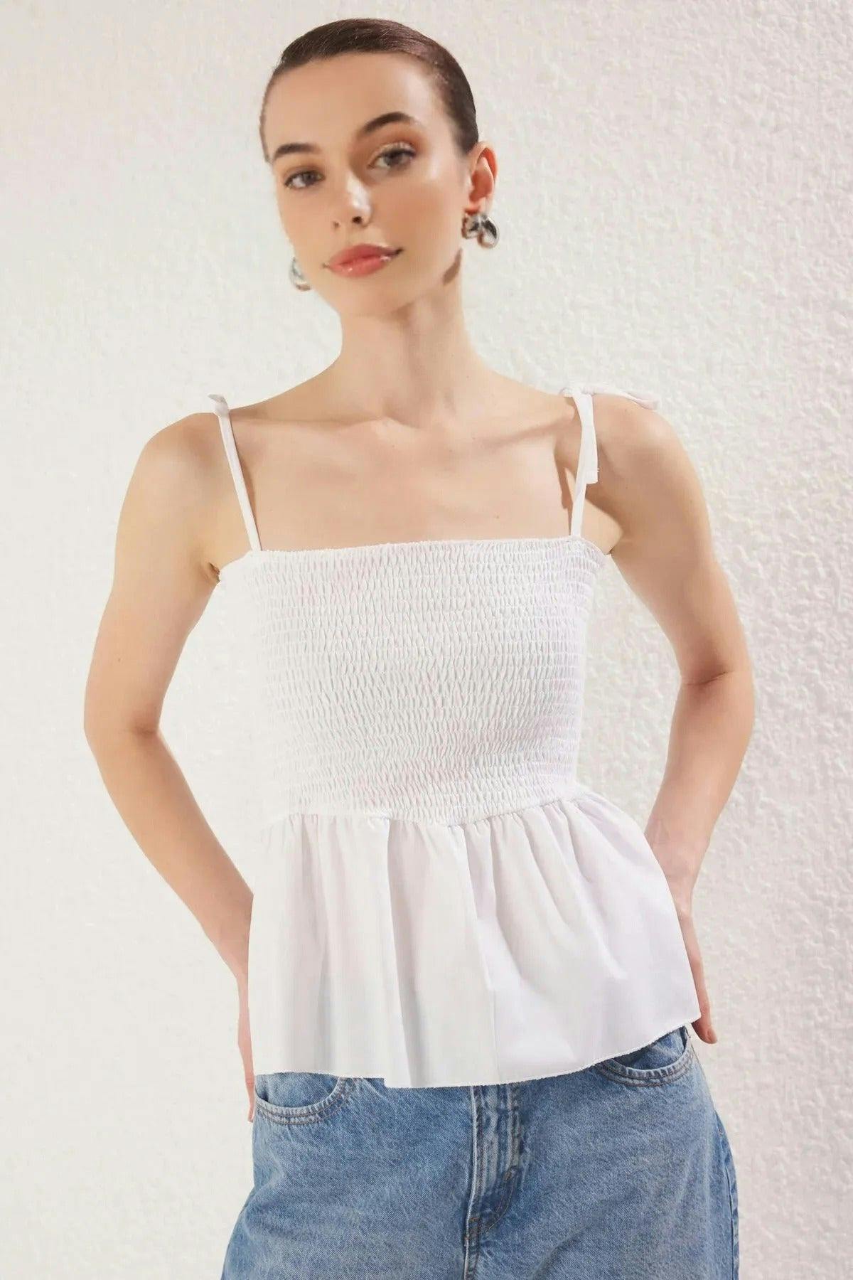 Wovcor Cotton Fitted Stretch Knit Blouse With Poplin Details - Ecru - Xs