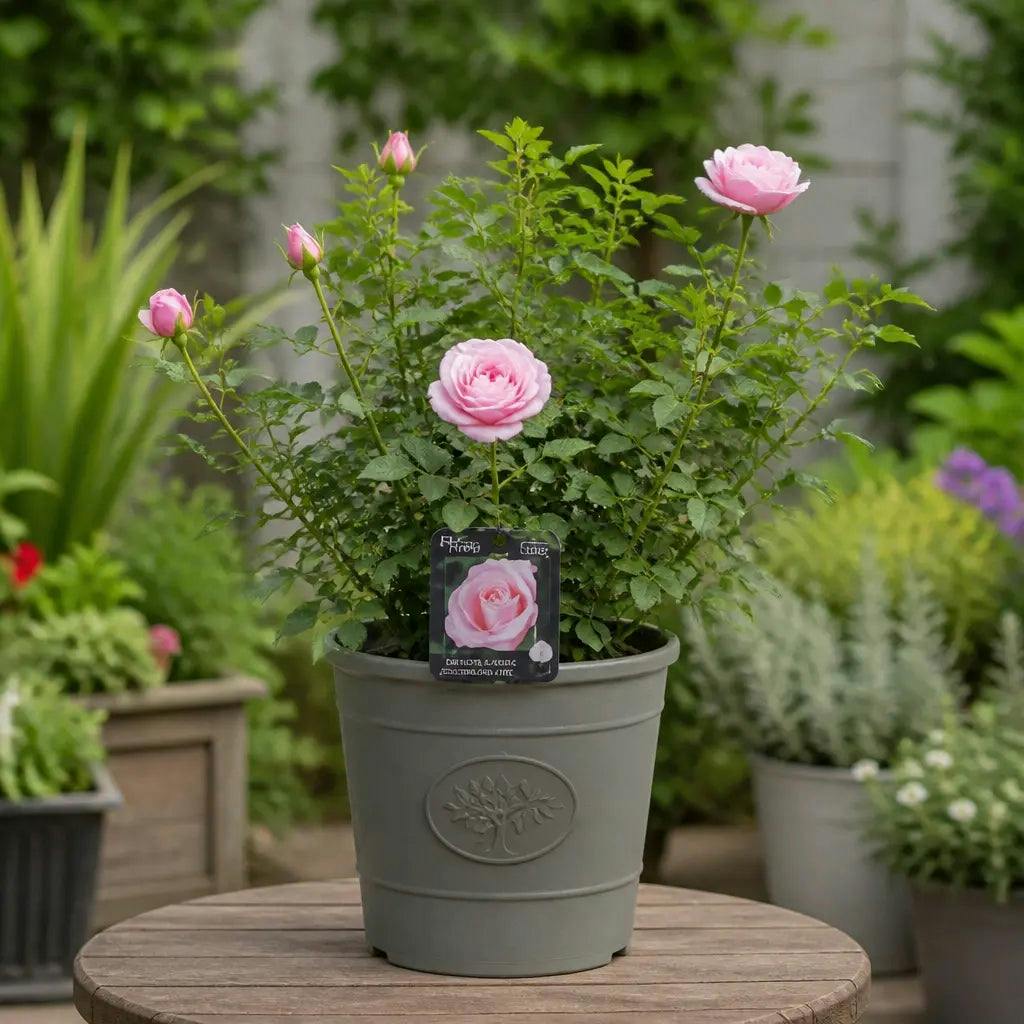  - 3L Happy Silver Wedding Light Pink Rose Bush With Premium Plastic Olive Grey PlanterElegant Outdoor Plant - Image 3
