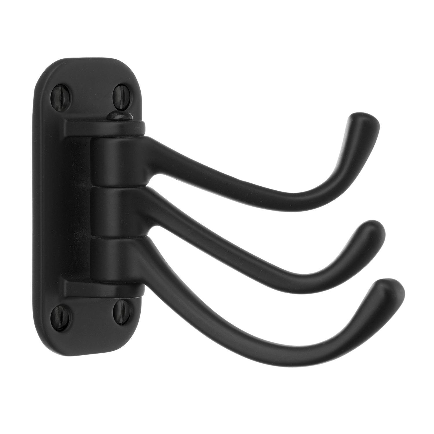 Rackhams Black Triple Swinging Coat Hook, Height 82 Mm