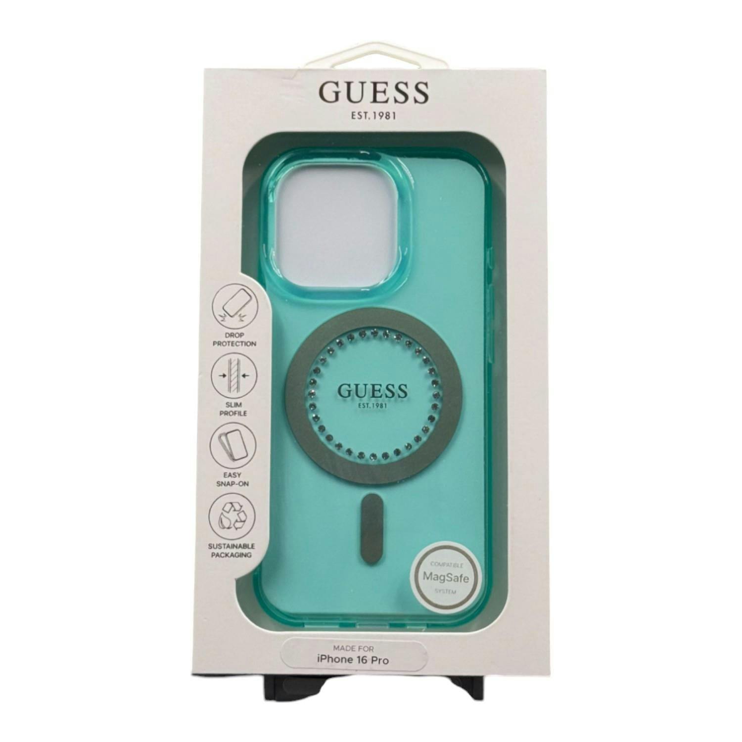 Guess Green Iml Rhinestones Case With Magsafe For Iphone 16 Pro 6.3" - Guhmp16lpftdten