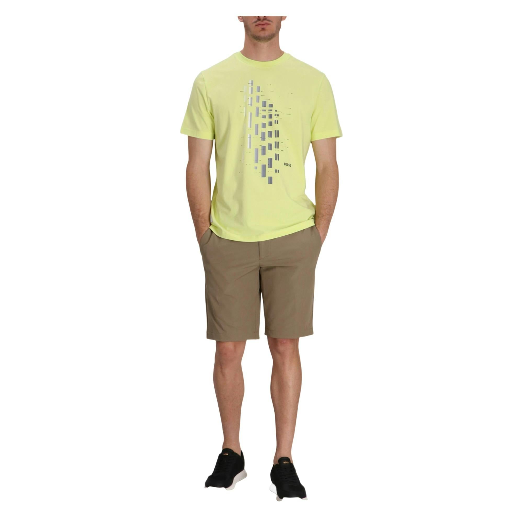 Boss Men's Green Geometric Stretch Regular T-Shirt - Xxl - 95% Cotton/5% Elastane