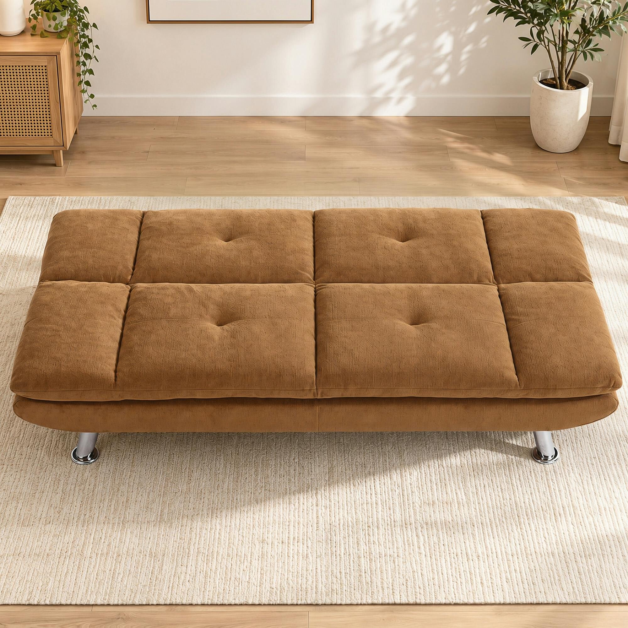 Rackhams Brown Sofa Bed, Chenille Fabric 3 Seater Futon Sofa Bed, Wide Seat,