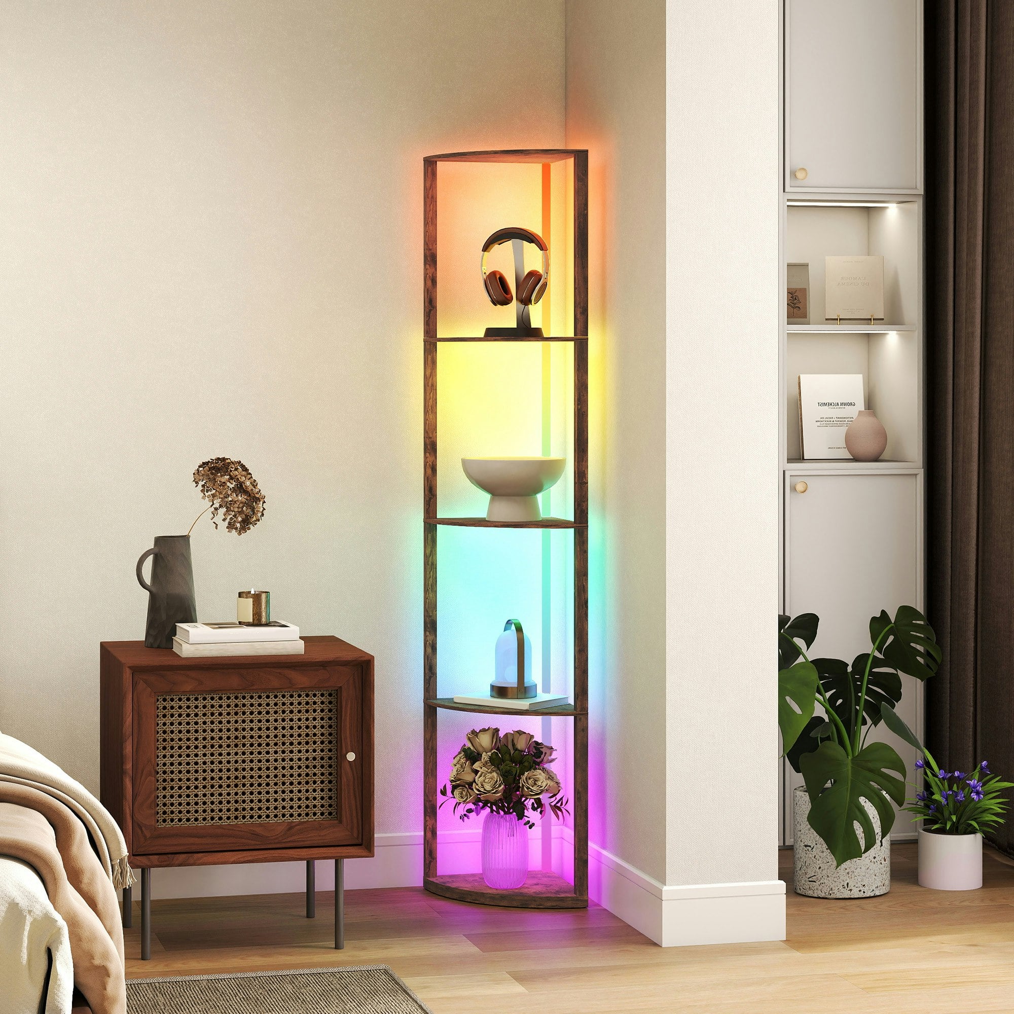 Rackhams Light Rgb Led Floor Lamp With Shelves And Remote Control For Living Room - Yes, Integrated Rgb5050 Led - Mdf - Floor Lamp With Shelves