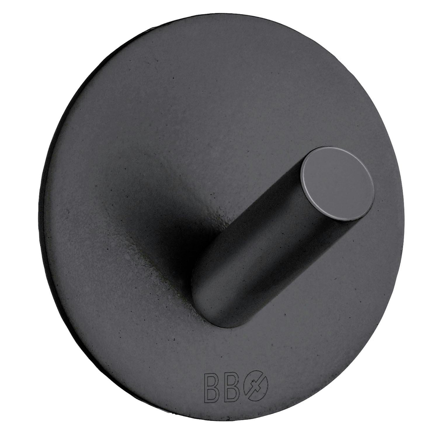 Beslagsboden Black Stainless Steel Single Towel Hook (48 X 48Mm) Self Adhesive Bathroom Wall Mounted
