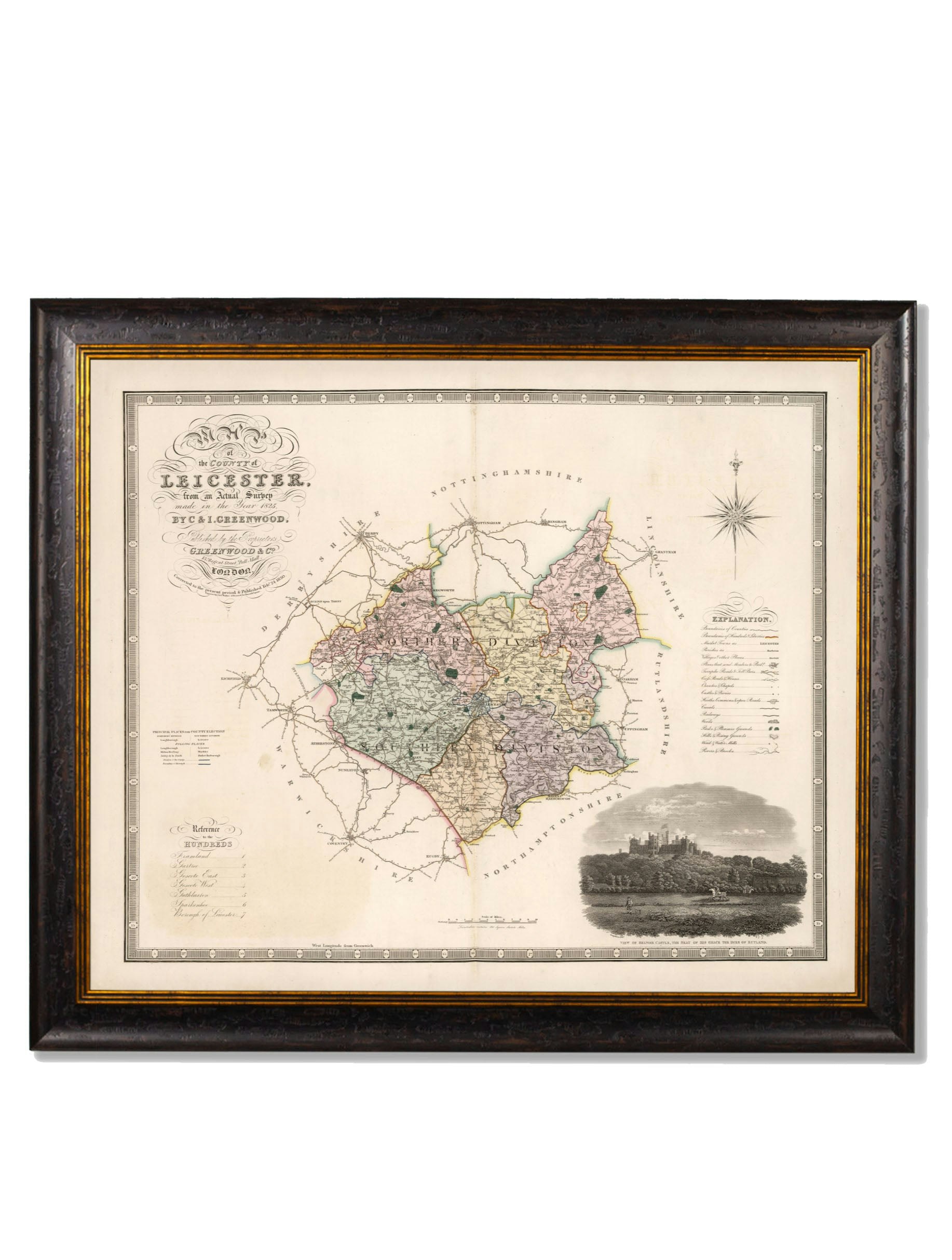 Rackhams Black C.1830 County Maps Of England - 70 X 84Cm - Leicester