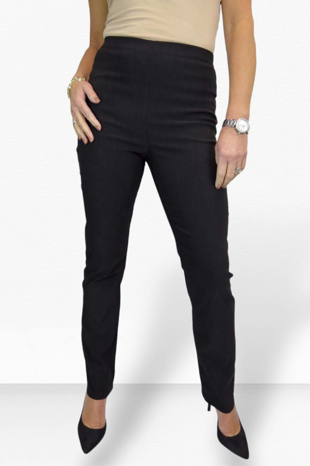 Paulo Due Women's Black Pull On Stretch Straight Leg Trousers - 22