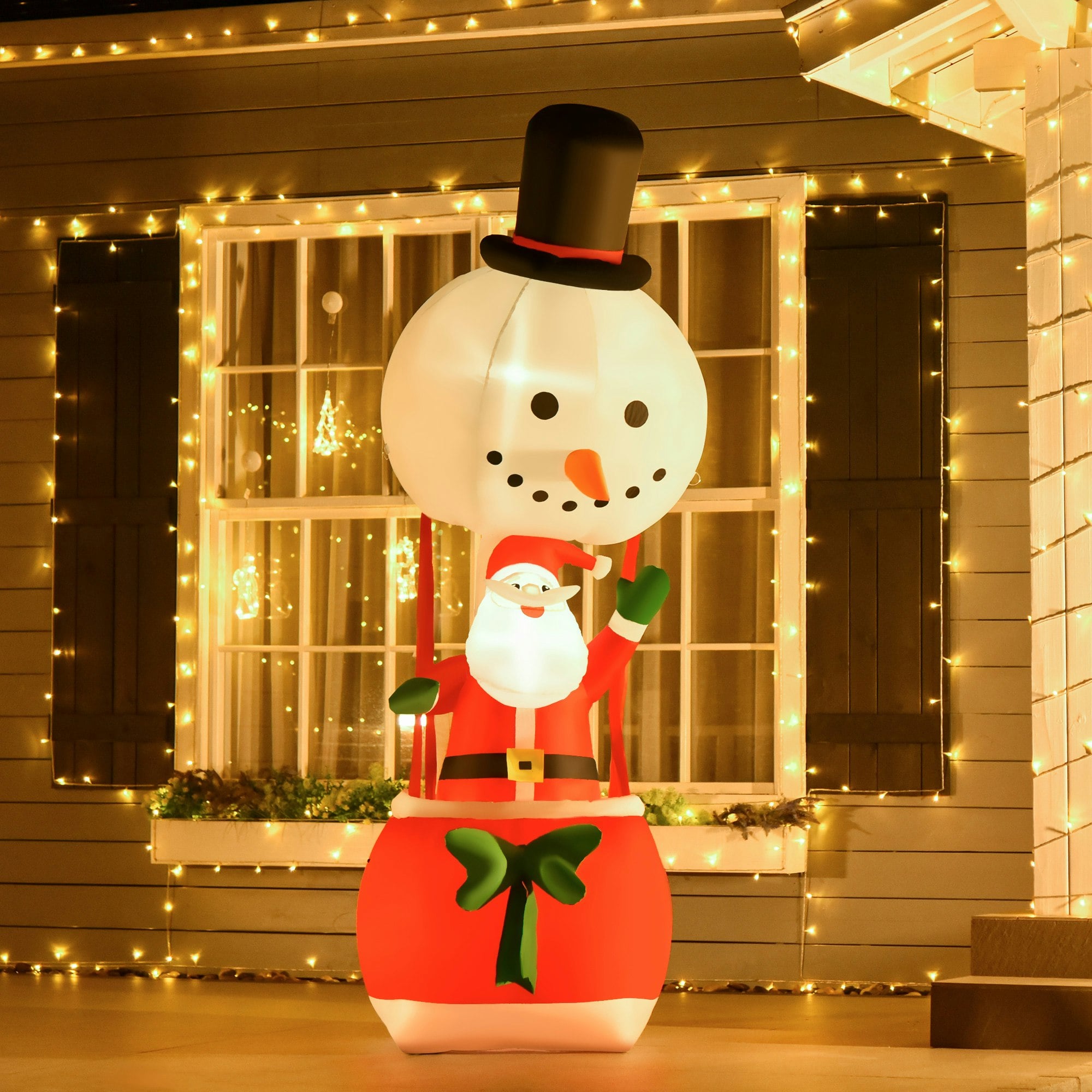 Rackhams Light 8Ft Christmas Inflatable Santa Claus On Snowman Hot Air Balloon W