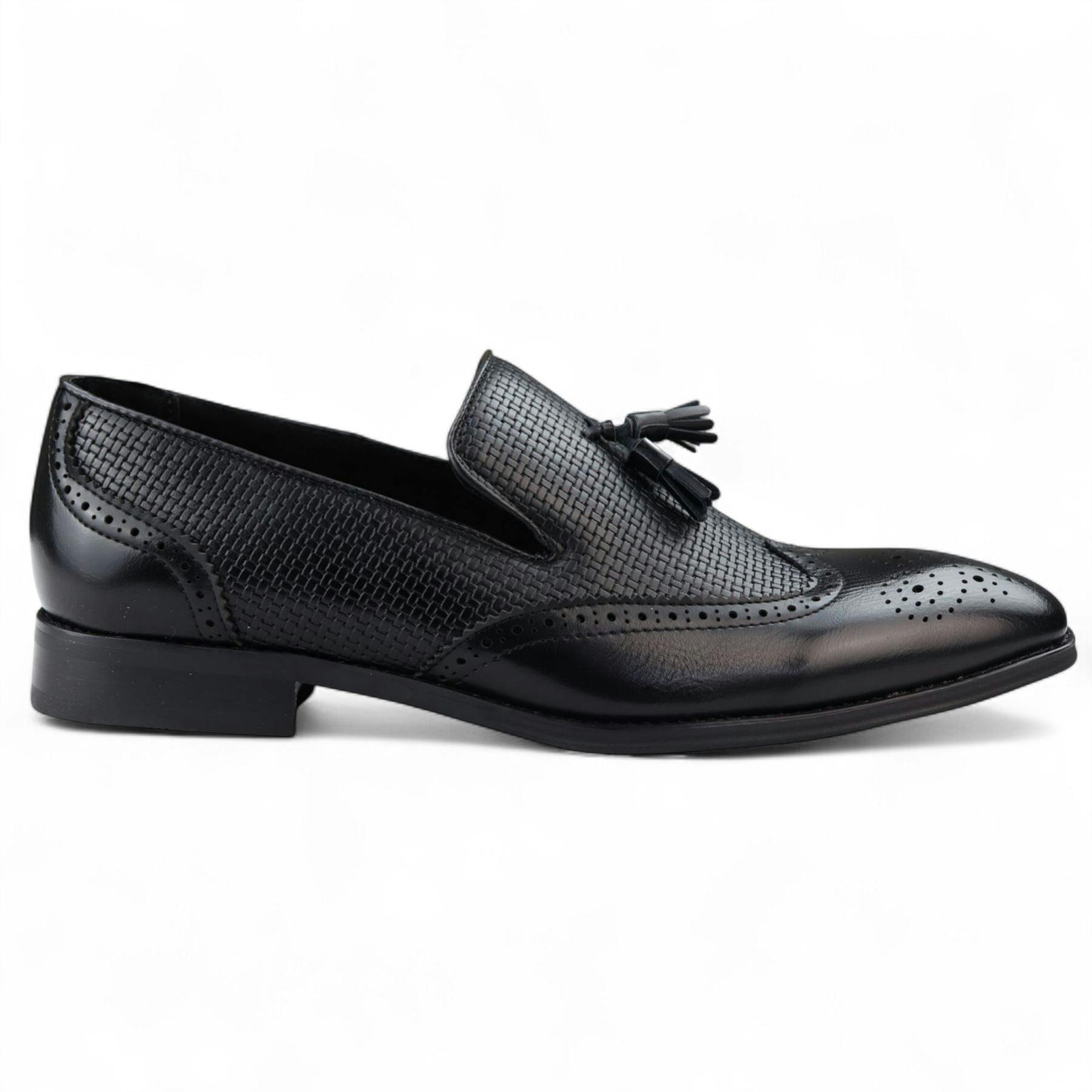 Dolcetto Men's Black Tassel Moccasin Loafers Smart Slip-On Dress Shoes - Uk 9 | Eu 43 | Us 10