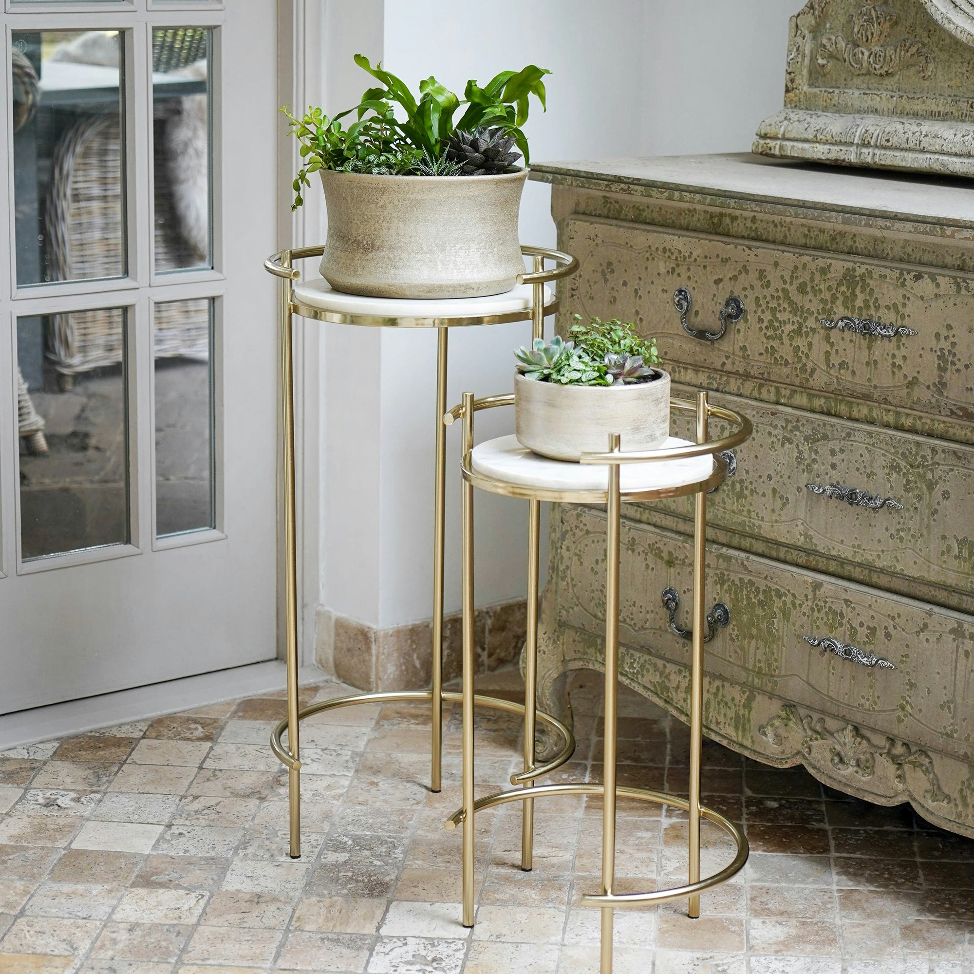 Rackhams Gold Opulence Set Of 2 Nested Side Tables Marble