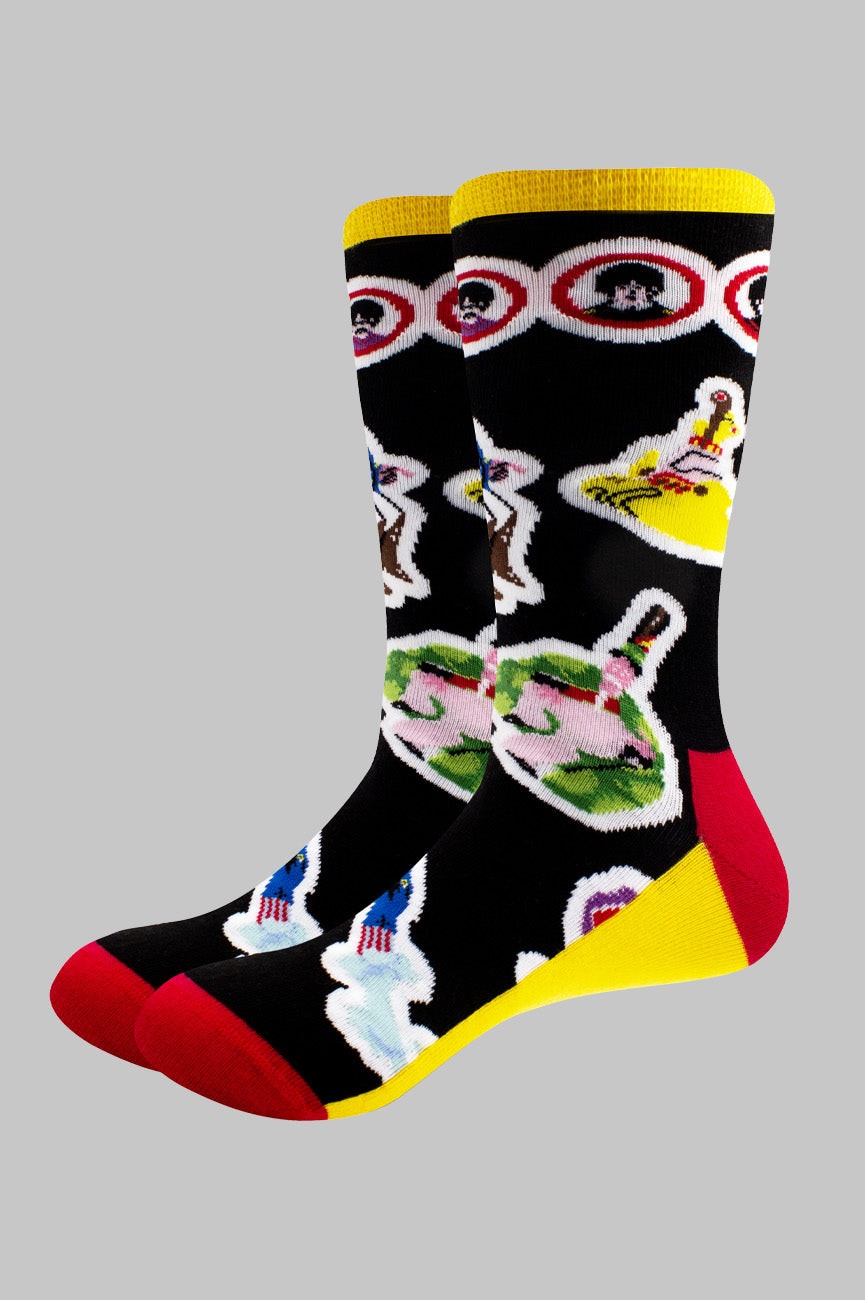 Paradiso Clothing Men's Yellow The Beatles Submarine Portholes And Characters Socks