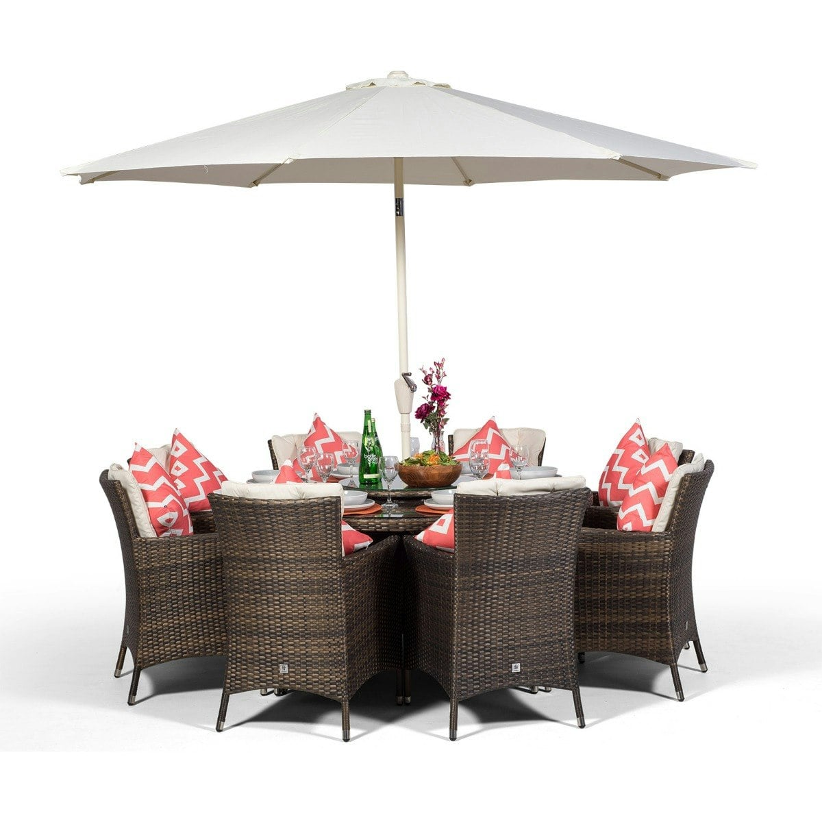 Rackhams Brown/Ivory Savannah Round 8 Seater Rattan Patio Dining Set - 1