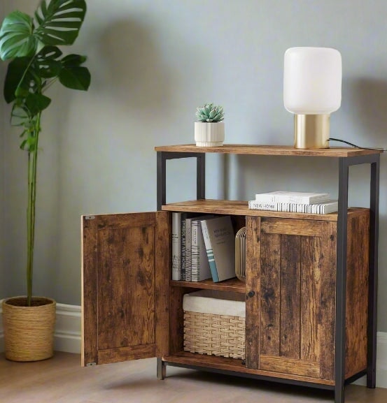 Modcraft Brown Industrial Storage Cabinet With Slat Door And Adjustable Shelves - Rustic