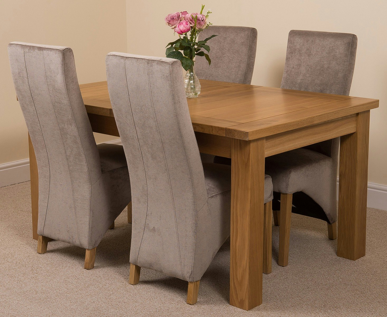 Rackhams Grey Seattle Oak Extending Dining Table With Lola Fabric Chairs - 4 Chairs
