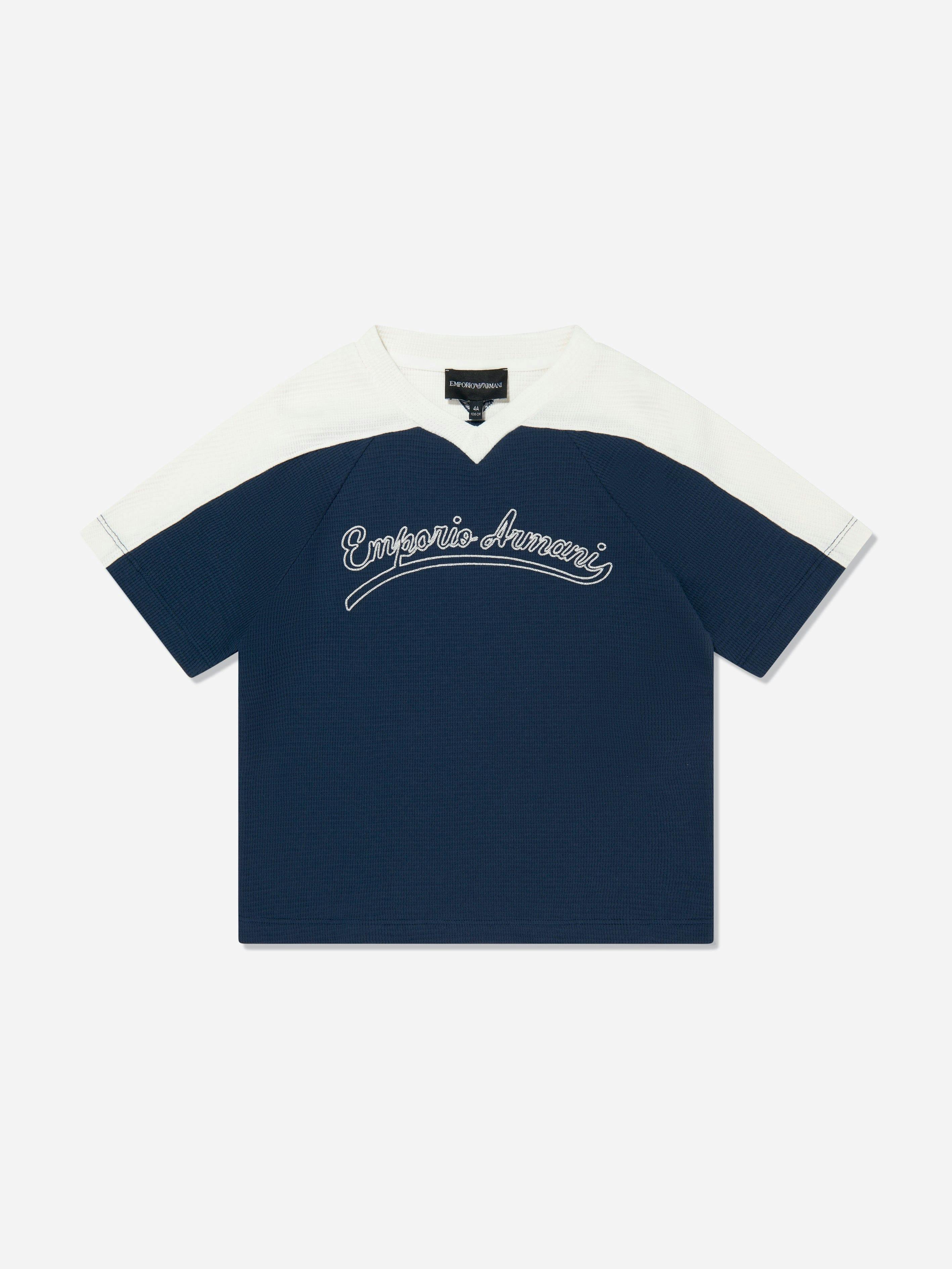 Emporio Armani Boys Blue Colourblock Logo T-Shirt In - 12 Yrs