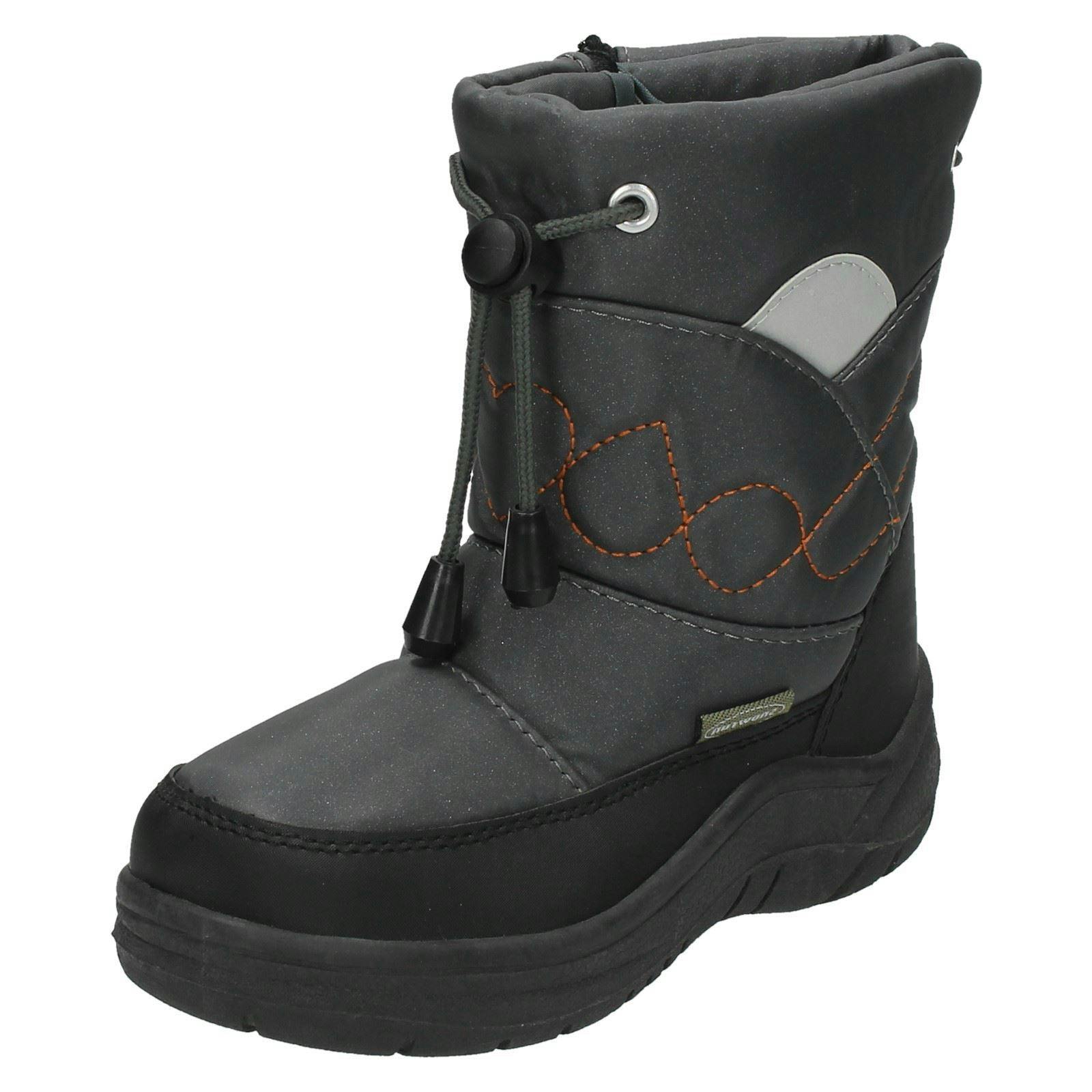 Spot On Boys Grey/Black Snow Fun Tie Front Embroidered Design Snow Boots 8.561801A - Uk 9 Child