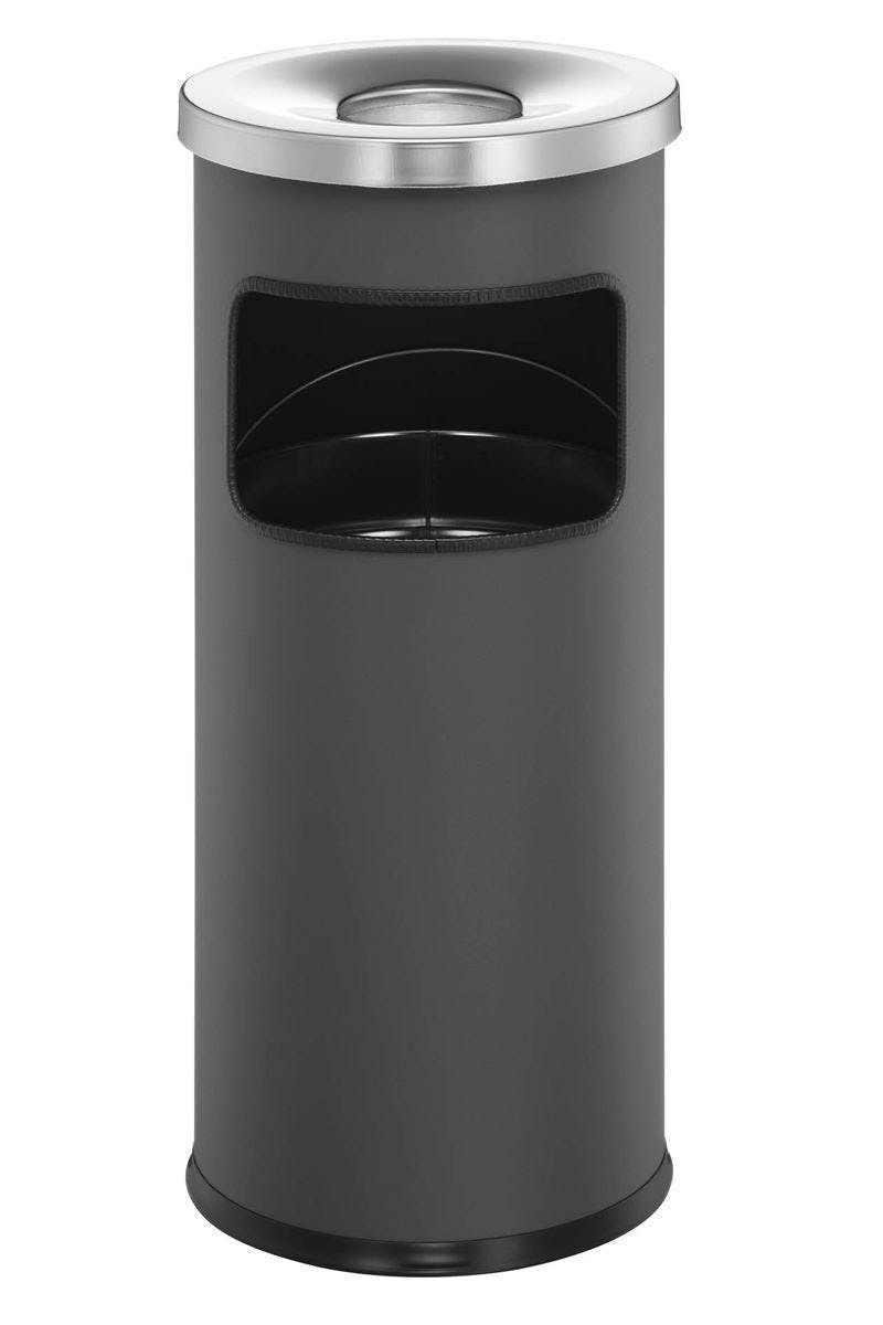 Durable Grey Round Metal Waste Bin With Fire Extinguishing Ashtray | 17L |