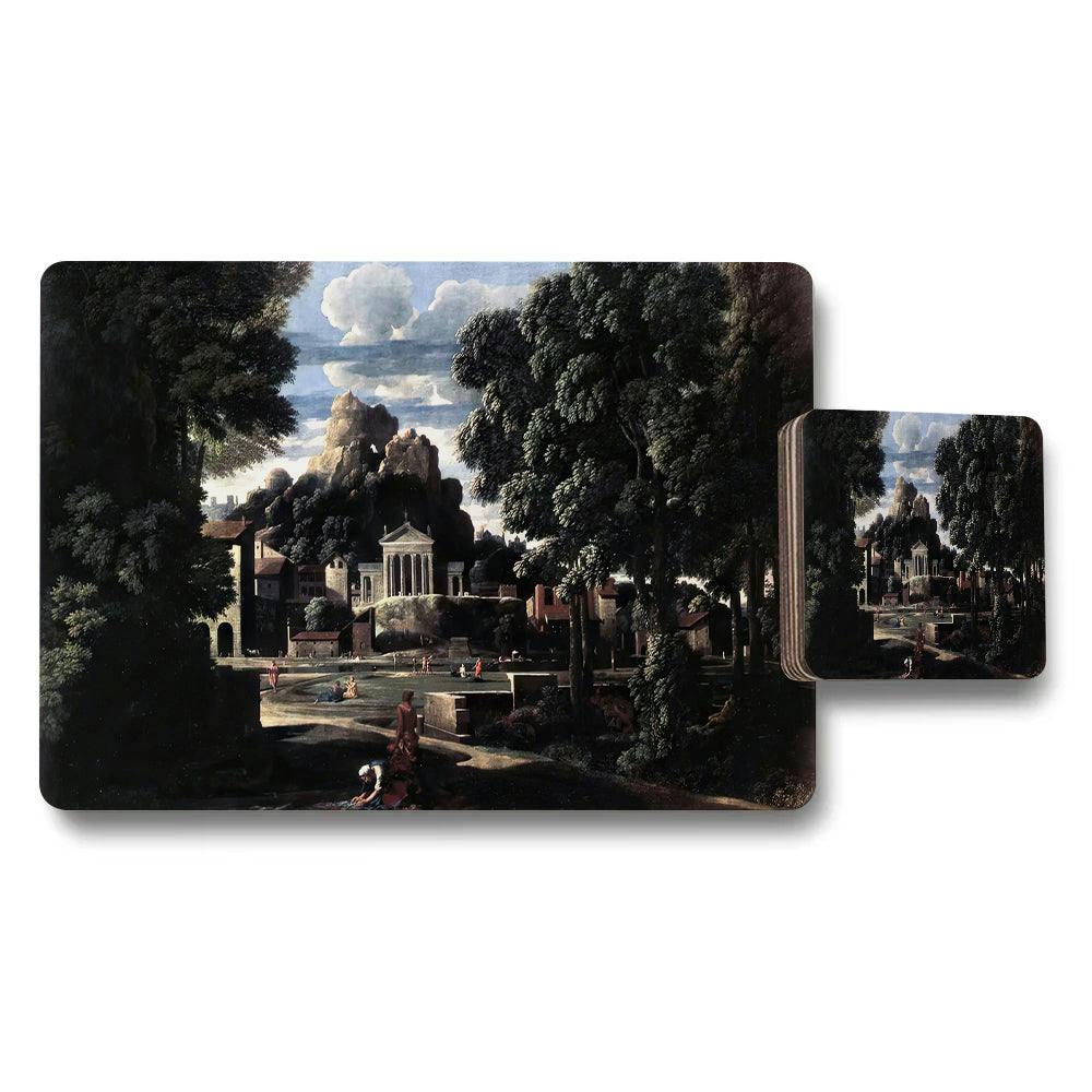 Benjamin Tate Design Vintage Landscape Placemats And Coasters Set For Dining Table