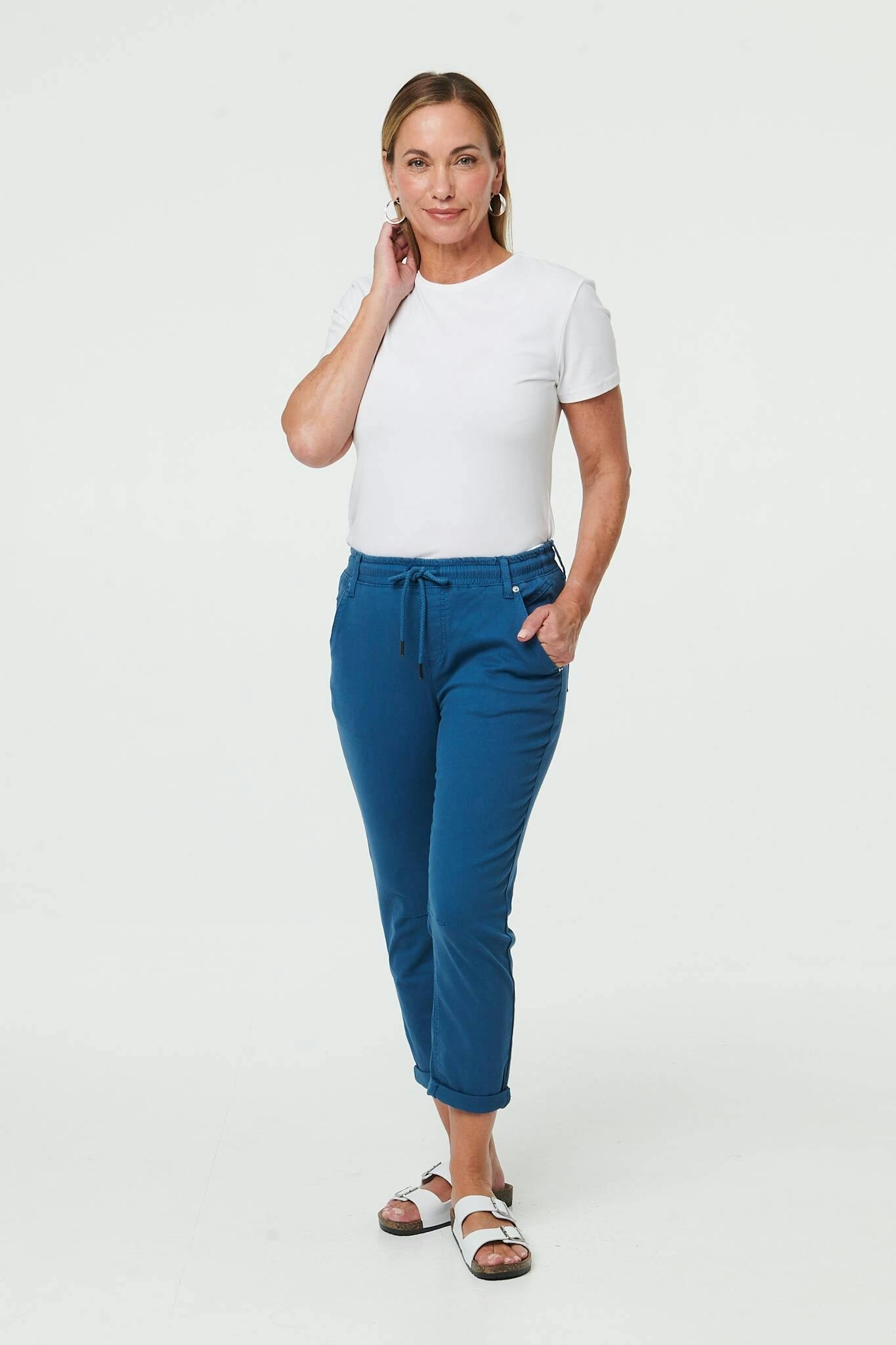 Izabel London Indigo High Waist Skinny Cropped Trousers - 8