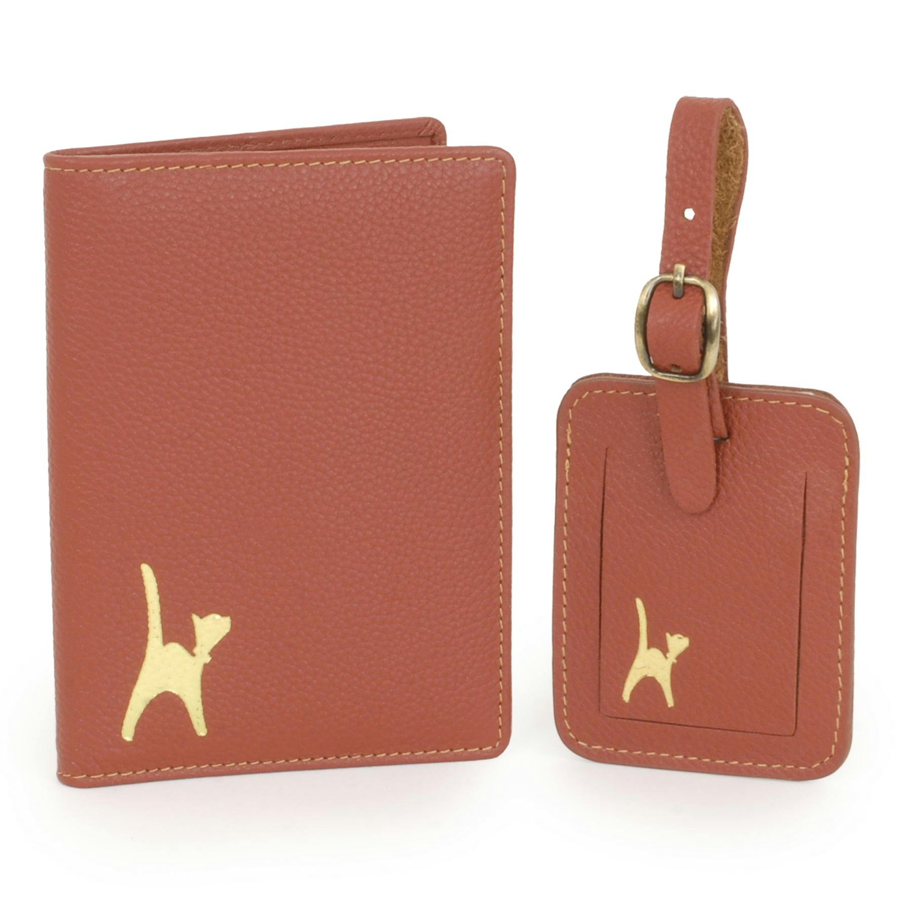Catwalk Collection Handbags Gift Set - Luggage Tag & Passport Cover - Tan