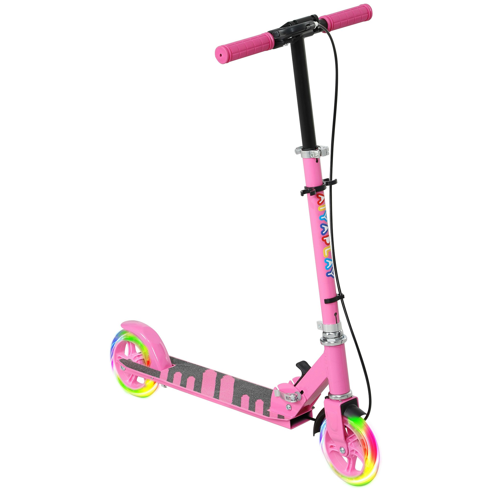 Homcom Light/Pink Aiyaplay Scooter For Kids Ages 3-8, Folding Kick Scooter With Adjustable Handle, Up Wheels, Handbrake & Rear Brake - Kids Scooter Size 2