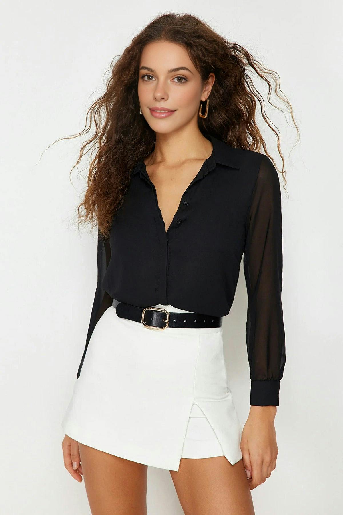 Wovcor Black Woven Shirt With Transparent Sleeves - 6