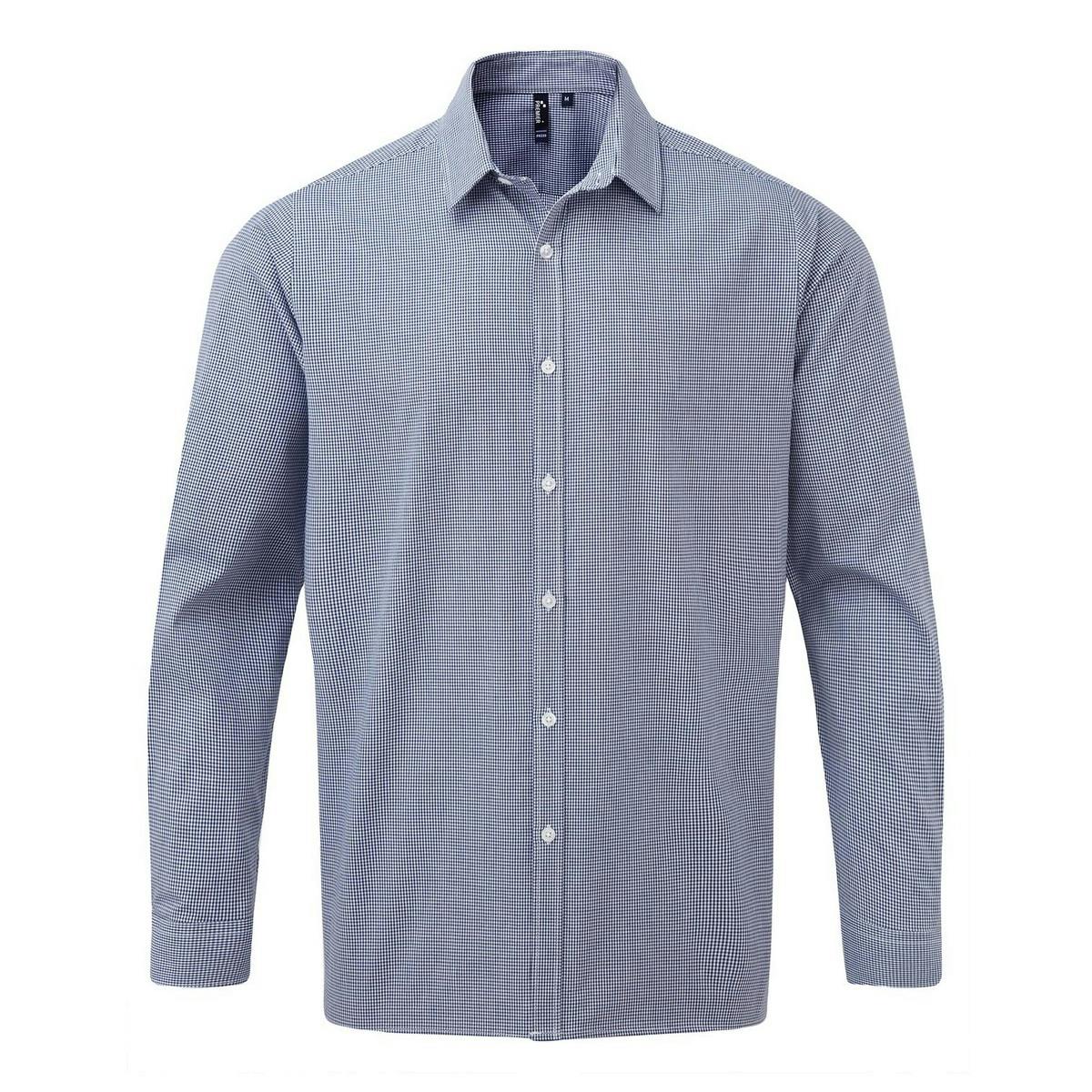 Premier Unisex Mens Gingham Long-Sleeved Shirt (Navy/White) Cotton - Size X-Large - Image 2