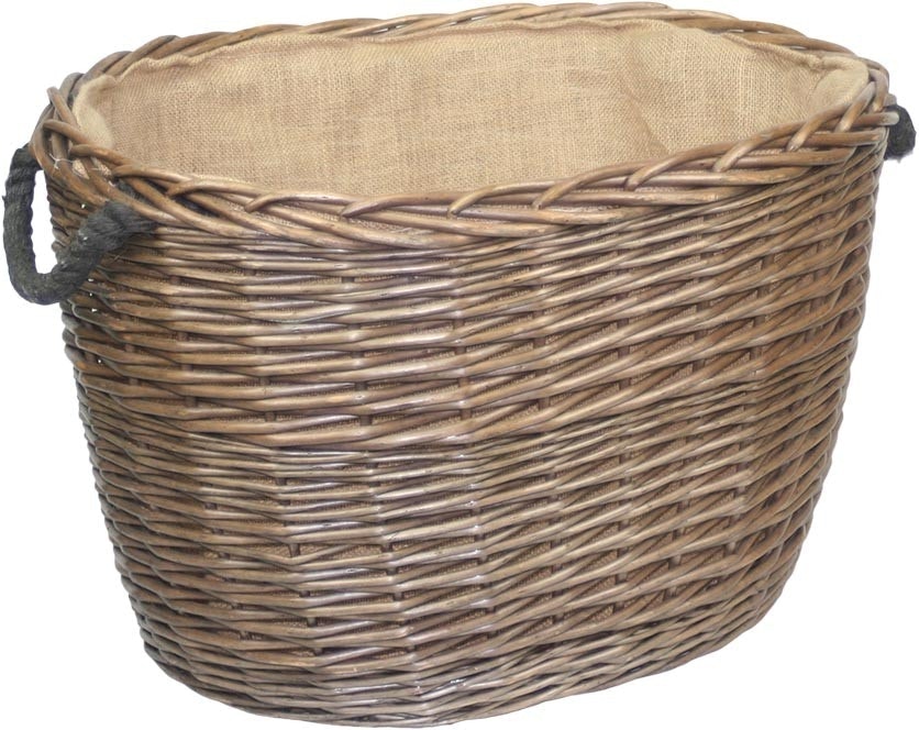 Red Hamper Red/Brown Hamper Oval Hessian Lined Wicker Log Basket - Large