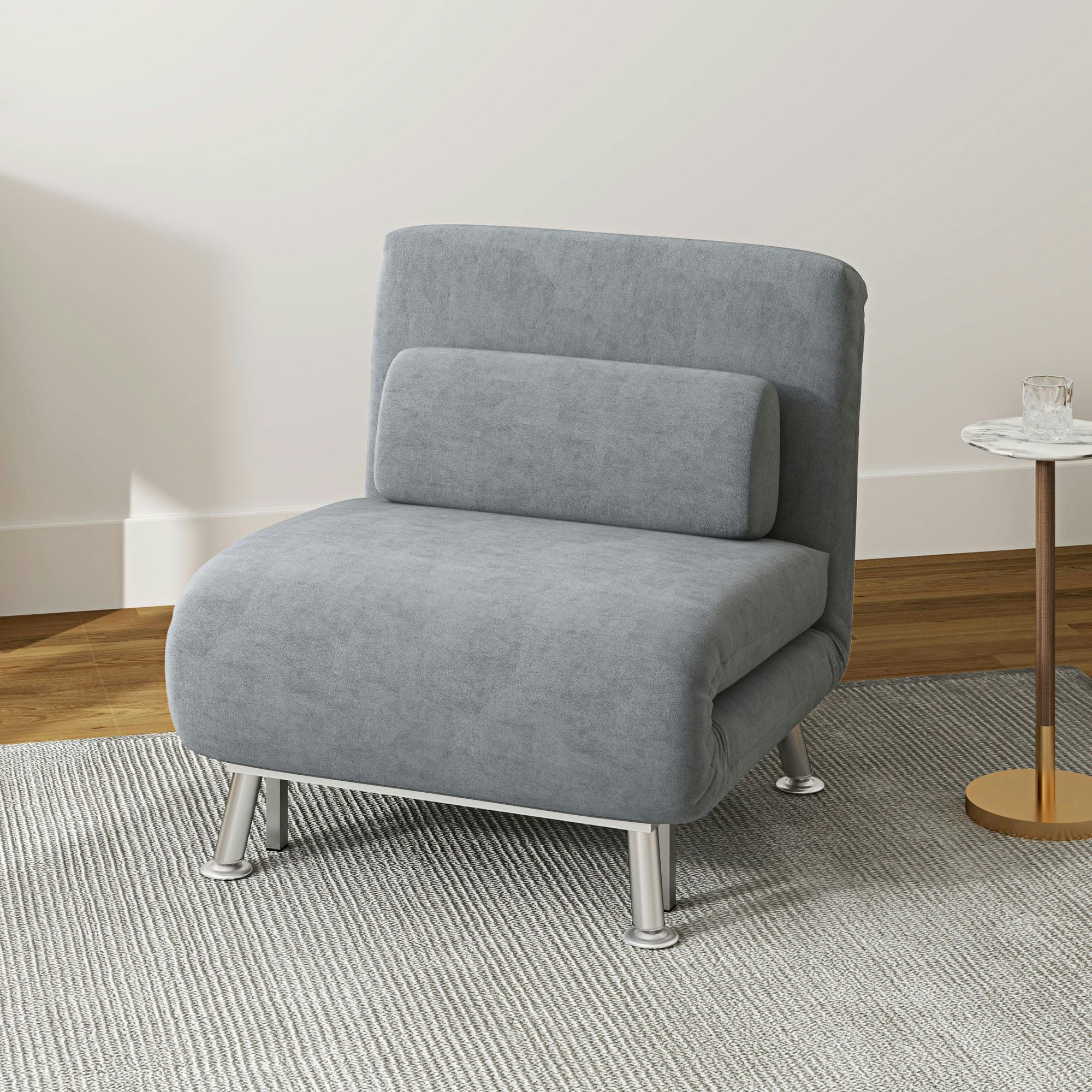 Rackhams Grey Folding 5 Position Convertible Sleeper Chair Sofa Bed - Velvet