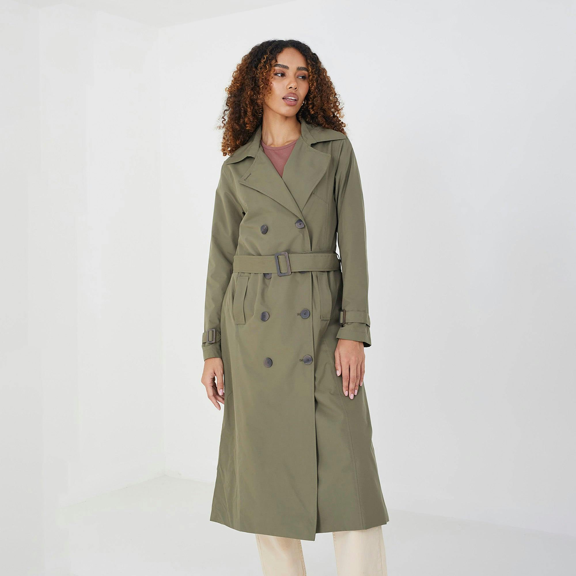 Brave Soul Light Double-Breasted Longline Trench Coat - Khaki - Khaki - 10