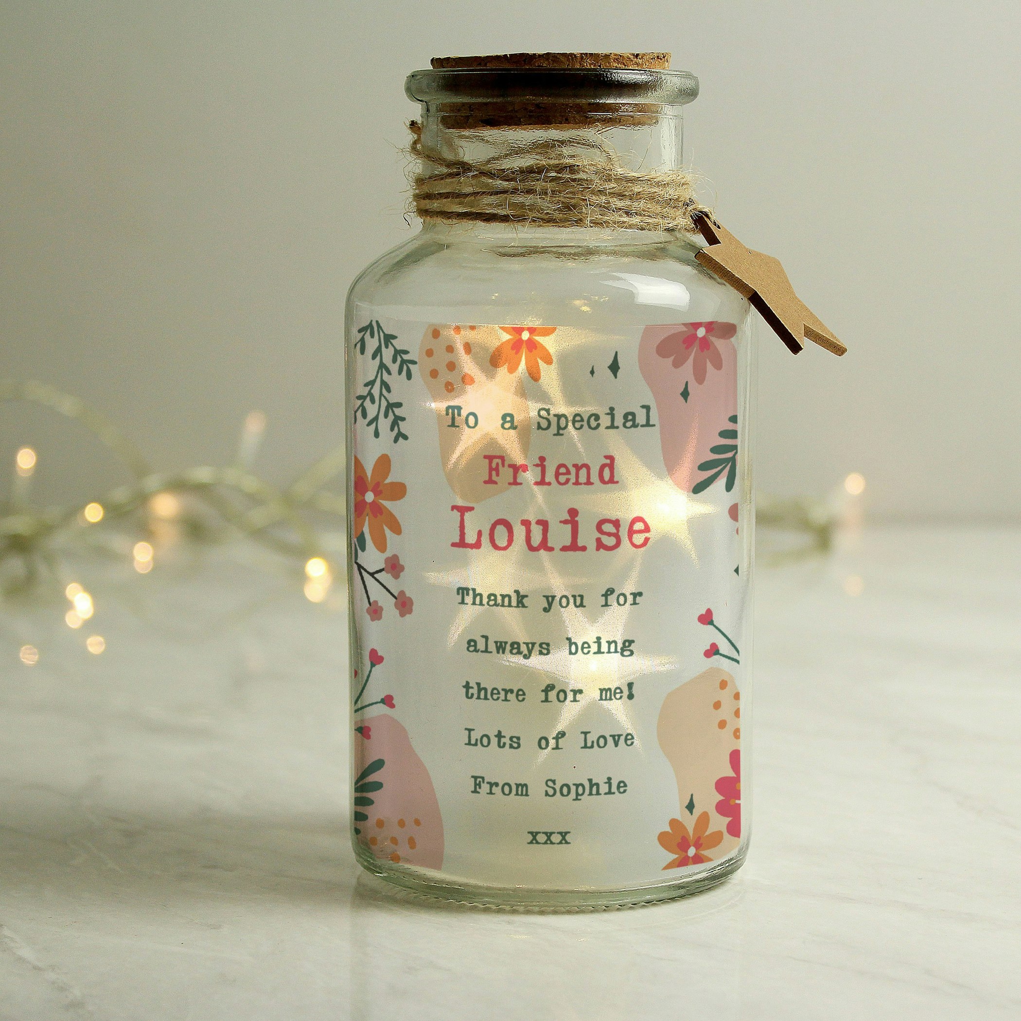 Personalised Memento Company Personalised Floral Led Glass Jar