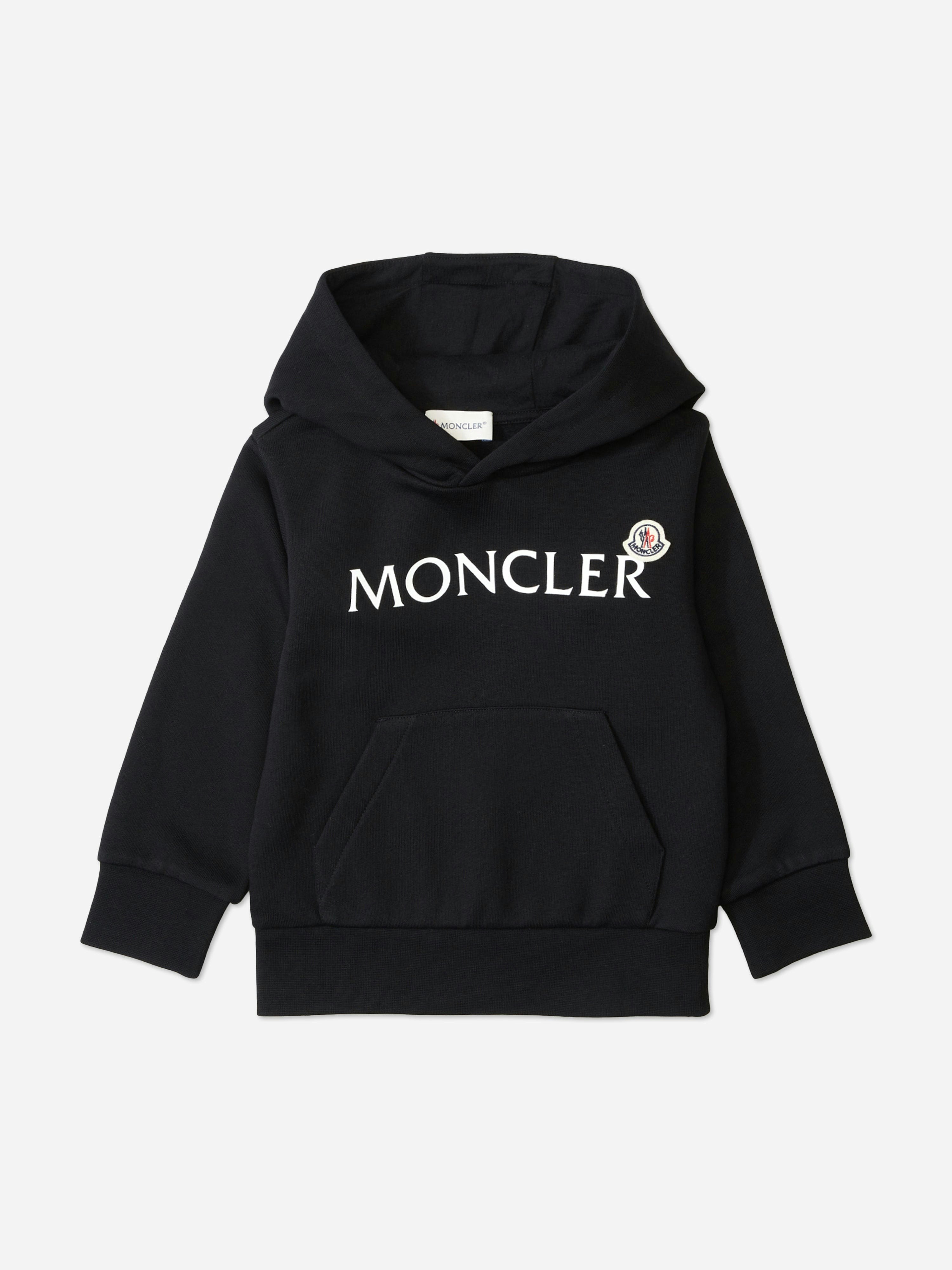 Moncler Enfant Black Kids Logo Hoodie In - 12 Yrs