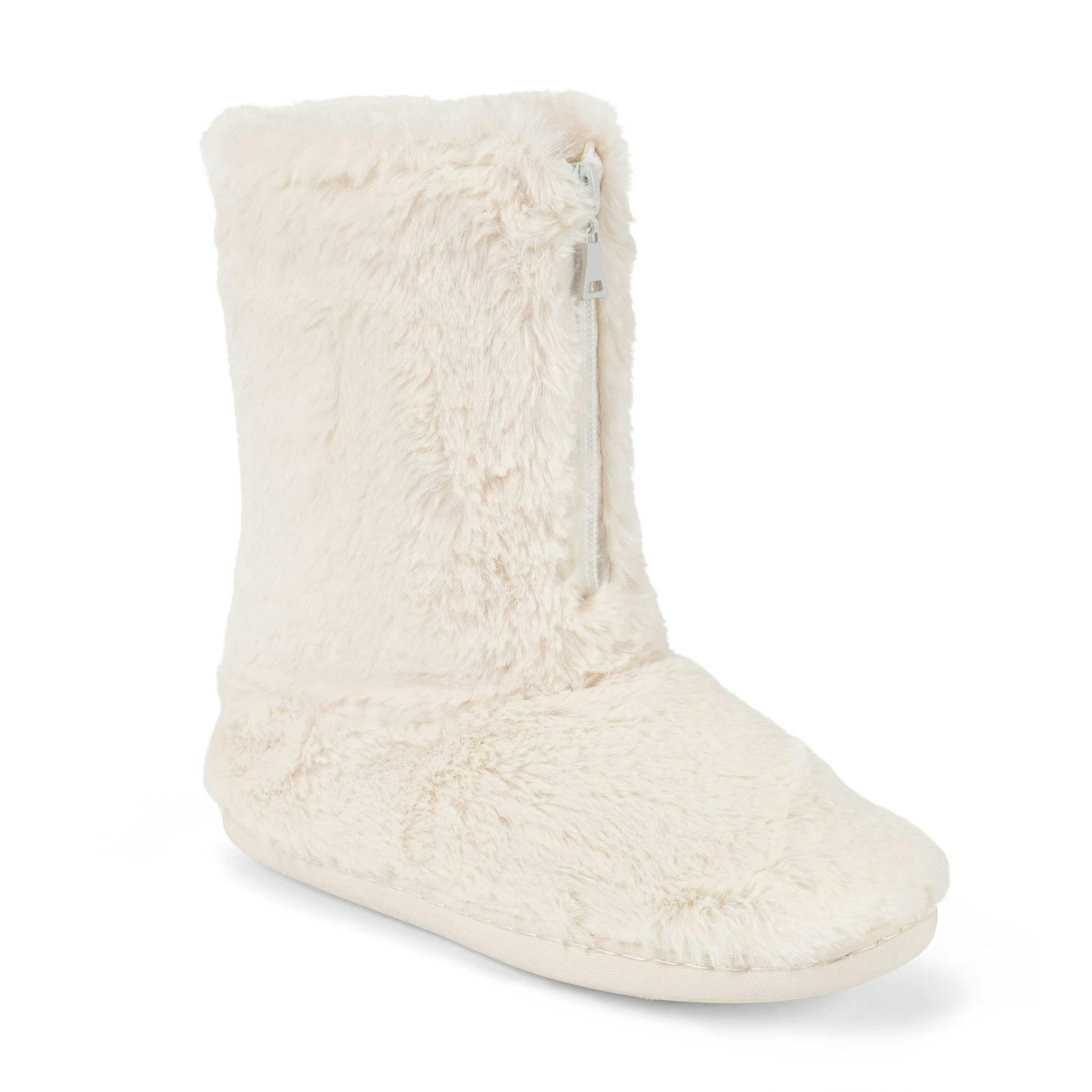 Viva Women's Cream Polar Memory Foam Zipper Faux Fur Cosy Boots - 4