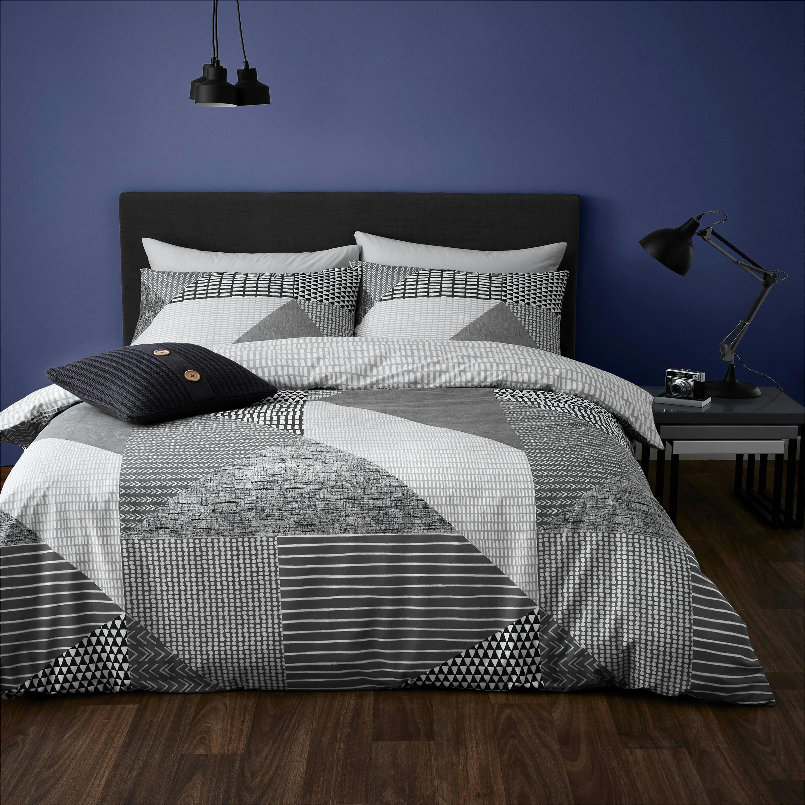 Rackhams Grey Larsson Geo Reversible Duvet Cover Set - Double