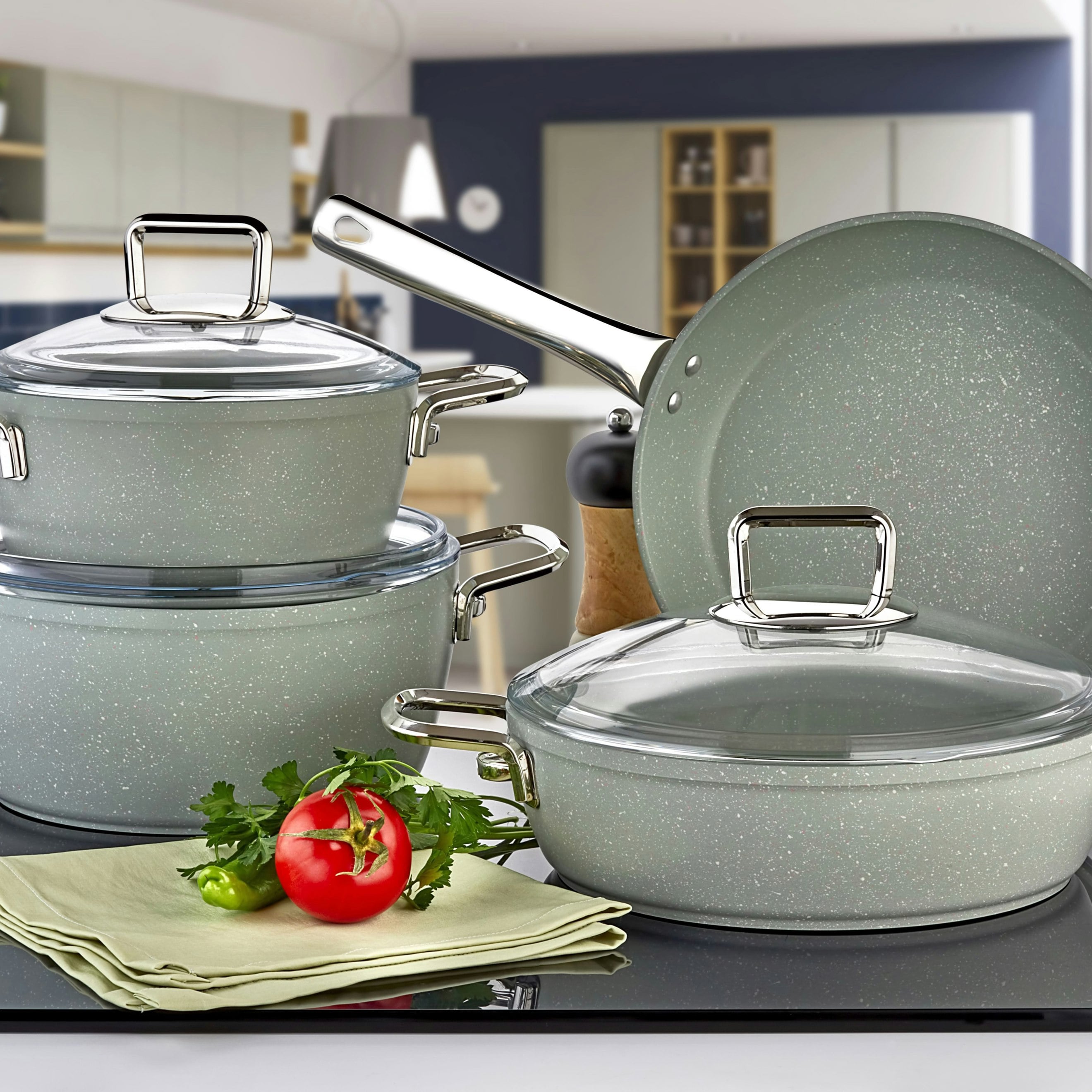 Rackhams Silver Artemis Collection 7-Piece Non-Stick Granite Cookware Set