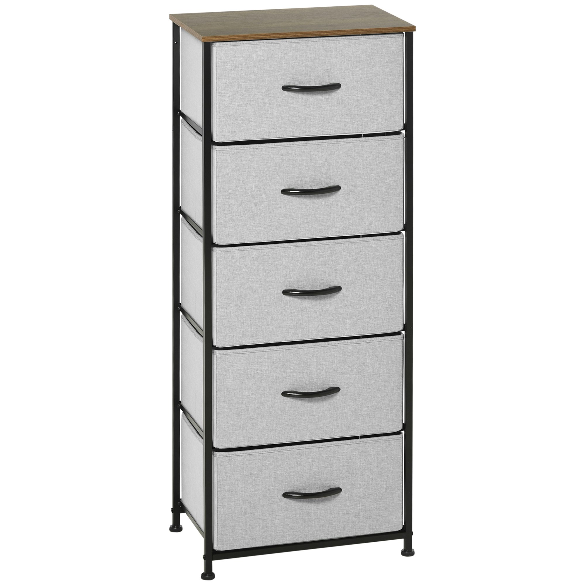 Rackhams Cream/Grey 5 Drawer Fabric Chest Of Drawers W/ Wooden Top For Hallway - 5 116Cm X 45Cm X 30Cm