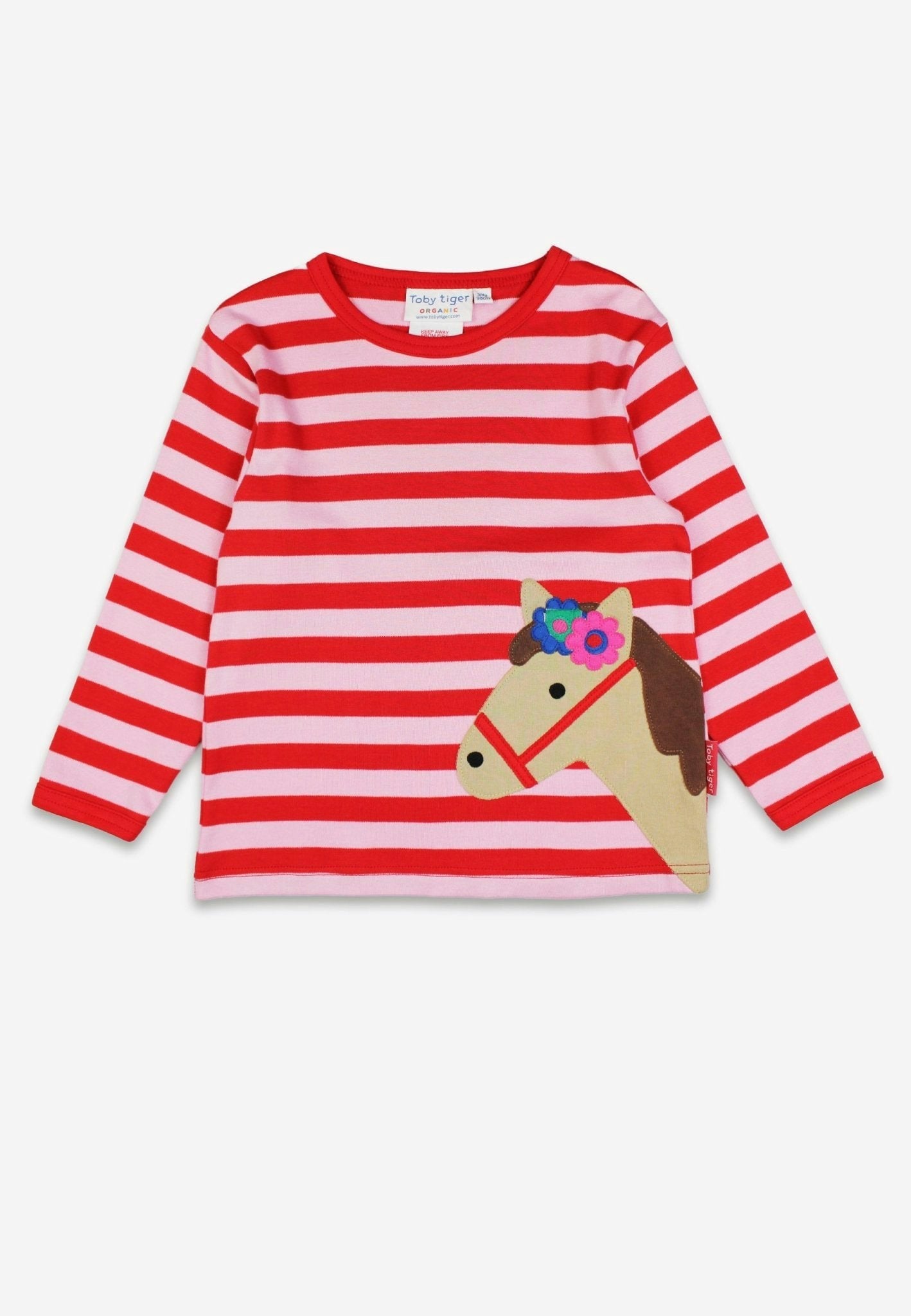 Toby Tiger Pink Organic Horse Applique Long Sleeved T-Shirt - 6-12M / 80Cm