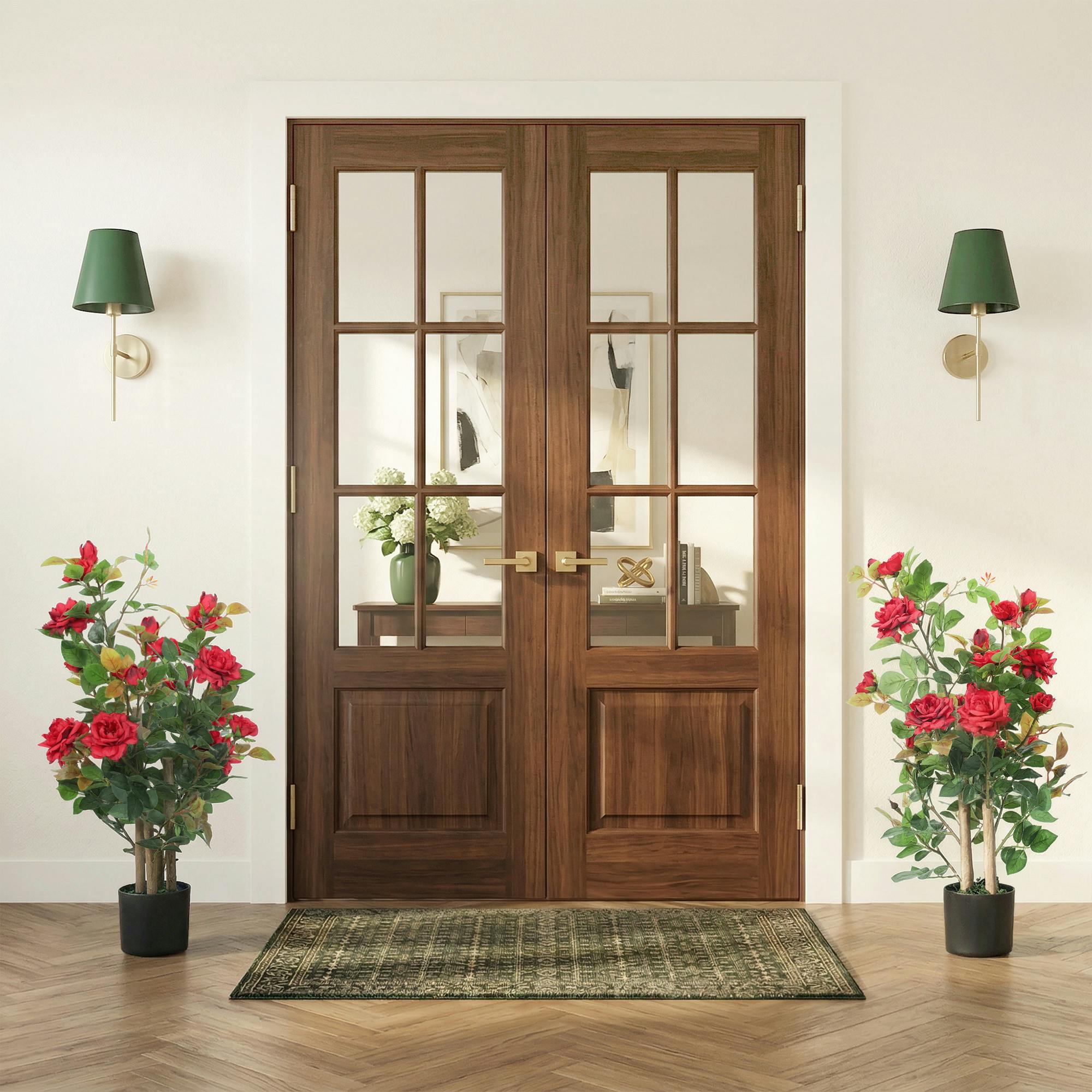 Homcom Red Artificial Rose Tree With 344 Silk Leaves & 17 Flowers - Set Of 2