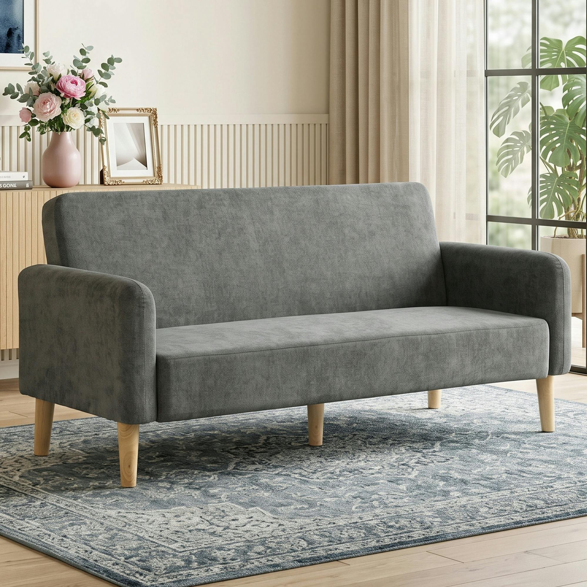 Homcom 2 Seater Sofa, Velvet Small Couch With Plush Backrest, Grey - Image 4