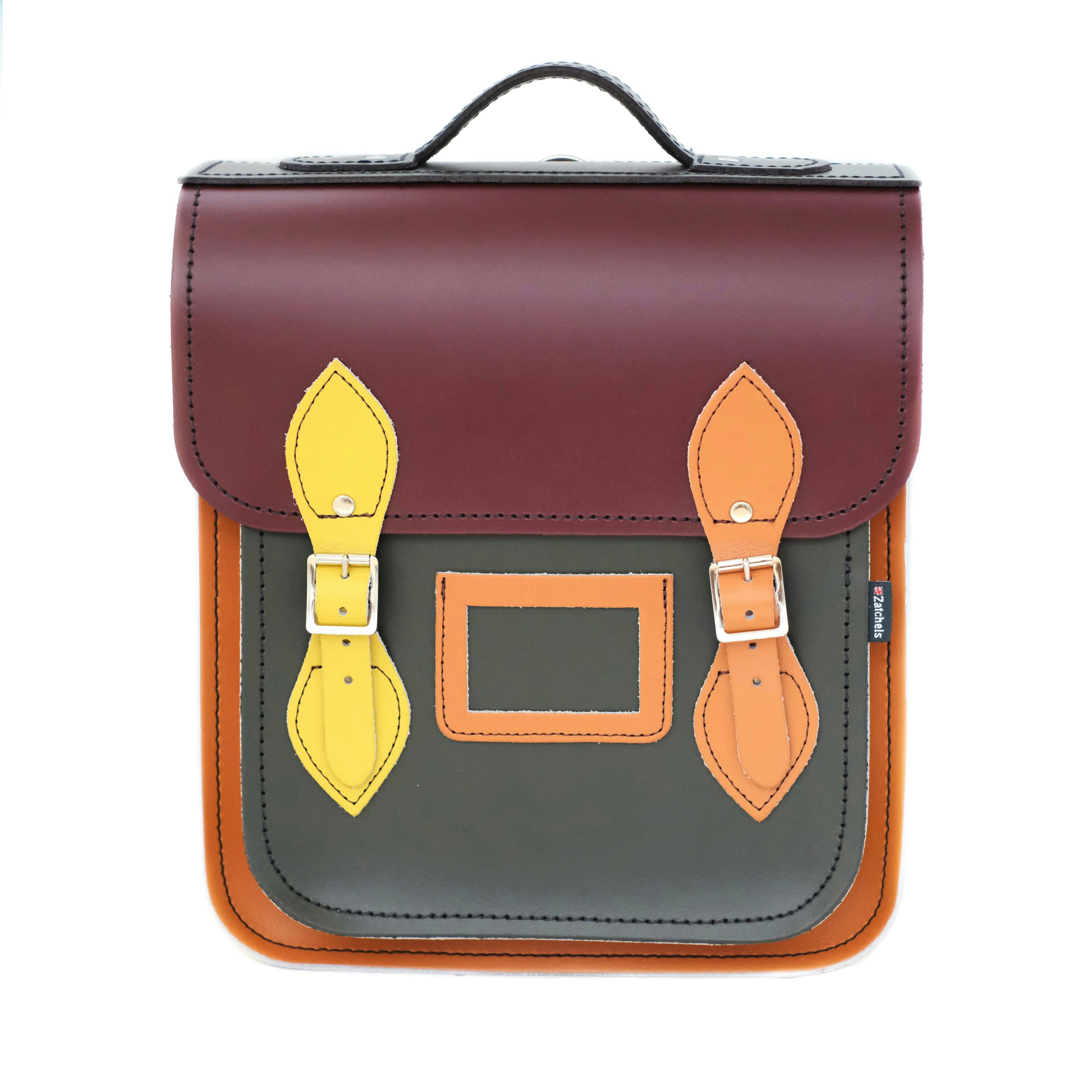 Zatchels Red/Green/Orange Handmade Leather City Backpack - Autumnal Kaleidoscope - Small