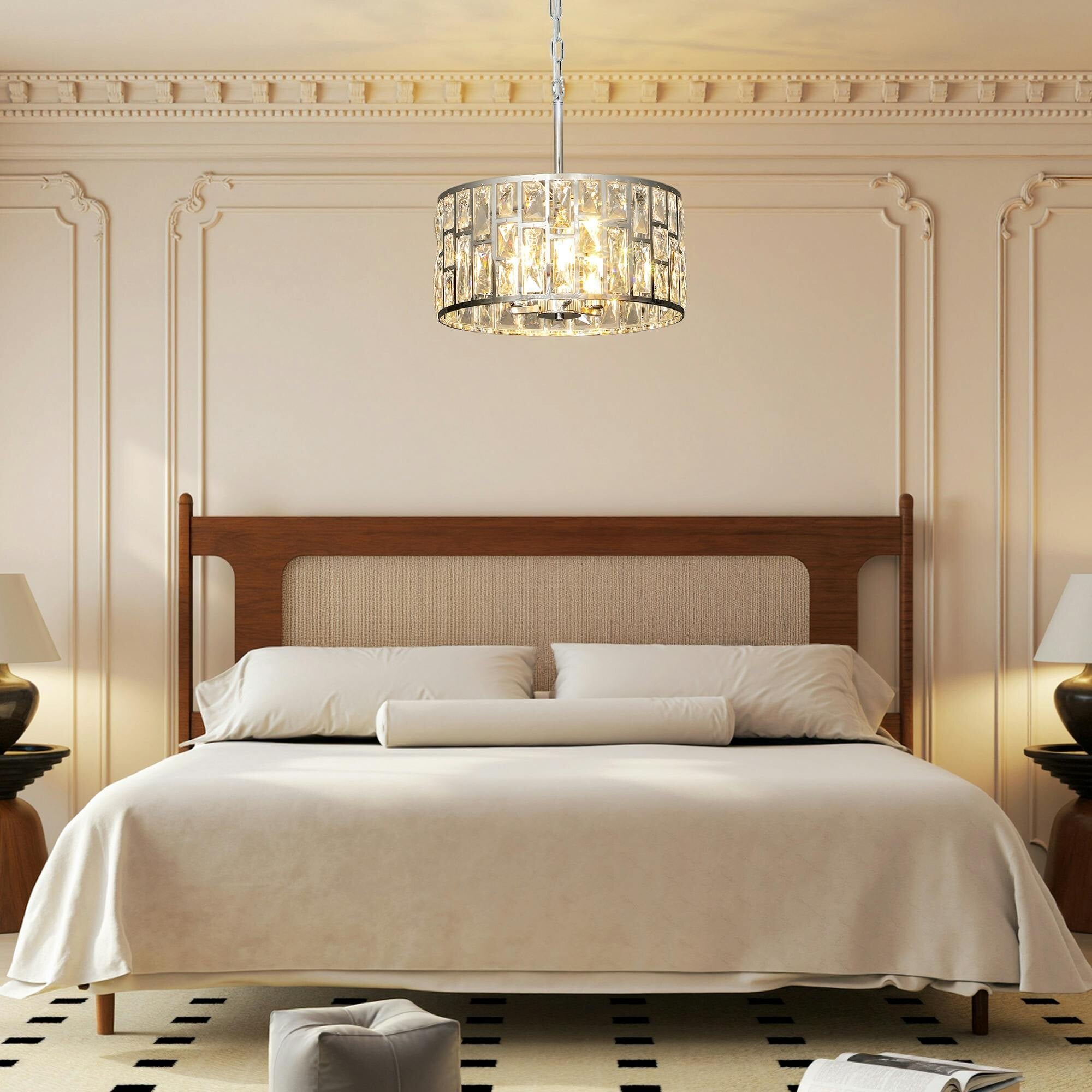 Rackhams Light/Silver Modern Flush Mount Ceiling Crystal Chandelier For Living Room - Φ40 X 40H Cm