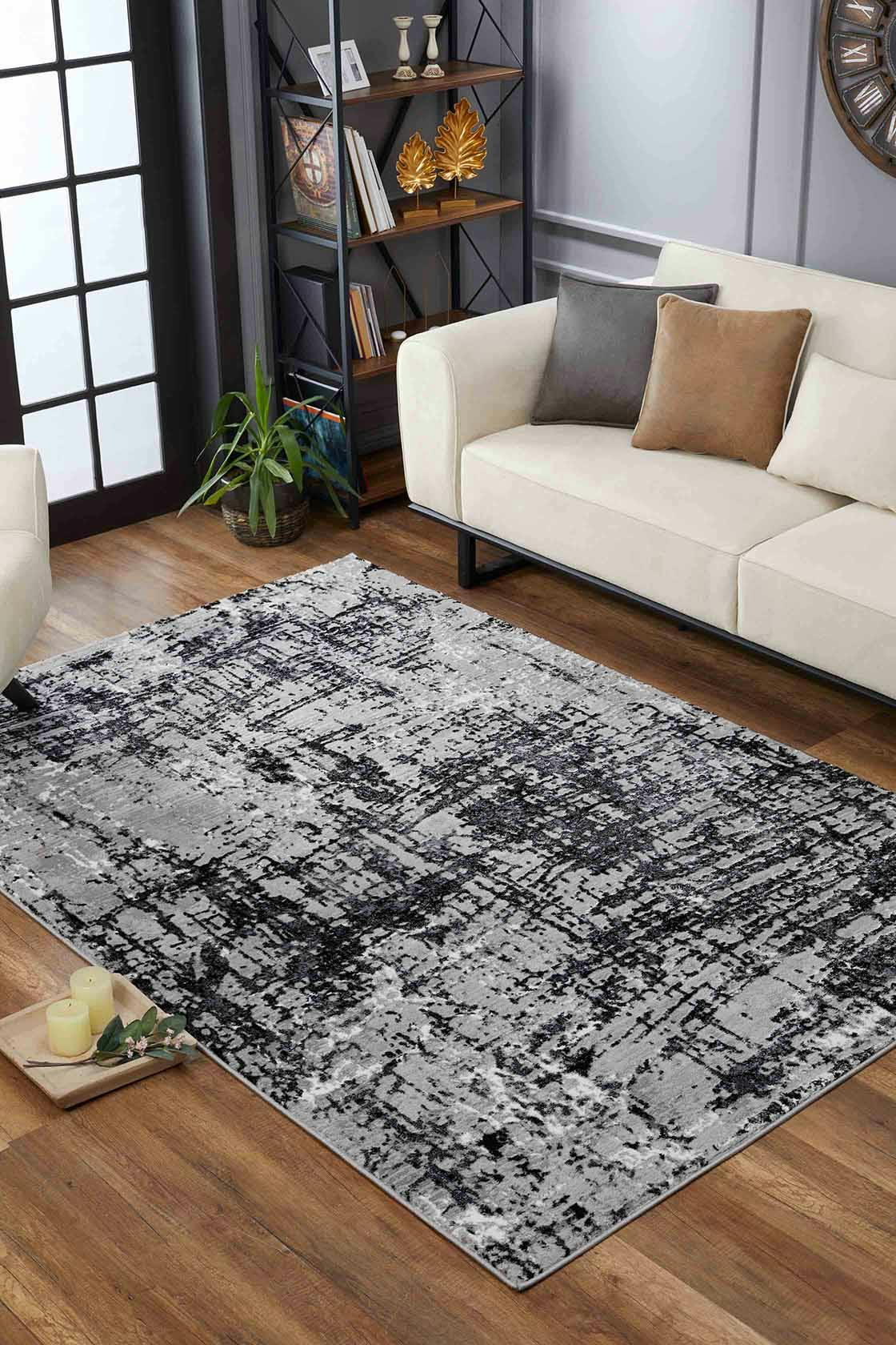 Rackhams Black Carved Rug Serenity 211 - 60Cm X 220Cm (2Ft X 7.2Ft)